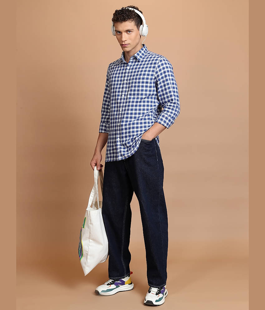 Ketch Cotton Blend Slim Fit Checks Full Sleeves Men's Casual Shirt - Blue ( Pack of 1 )