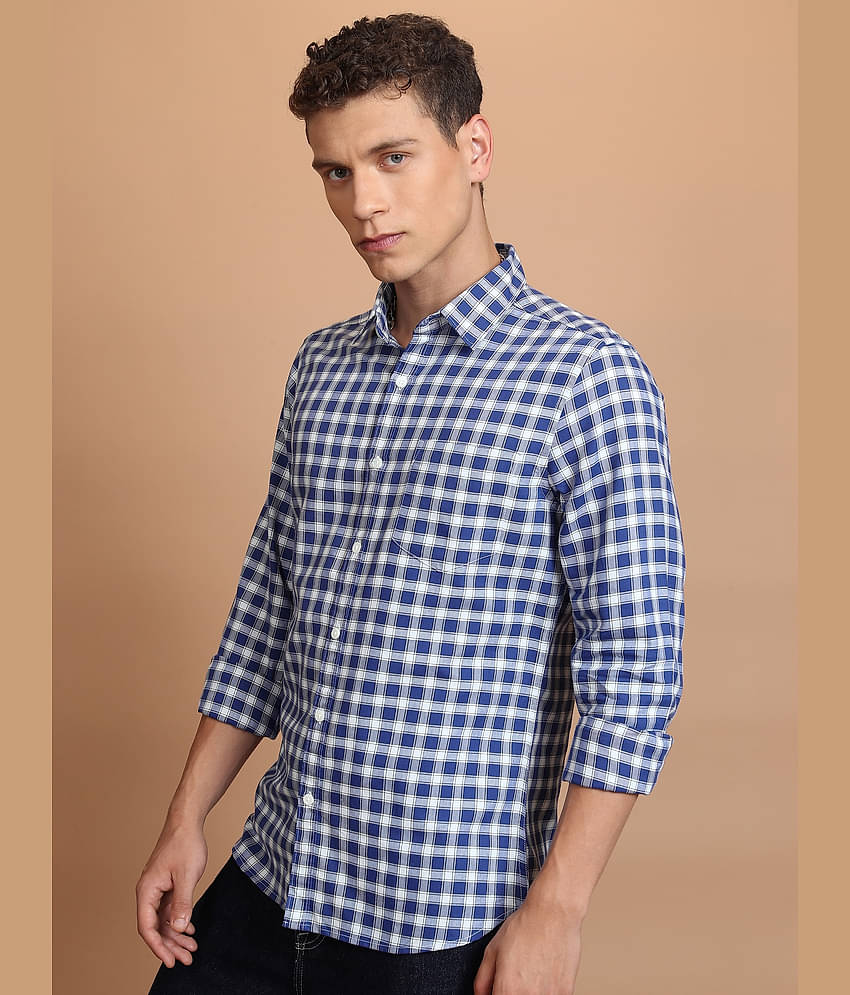 Ketch Cotton Blend Slim Fit Checks Full Sleeves Men's Casual Shirt - Blue ( Pack of 1 )