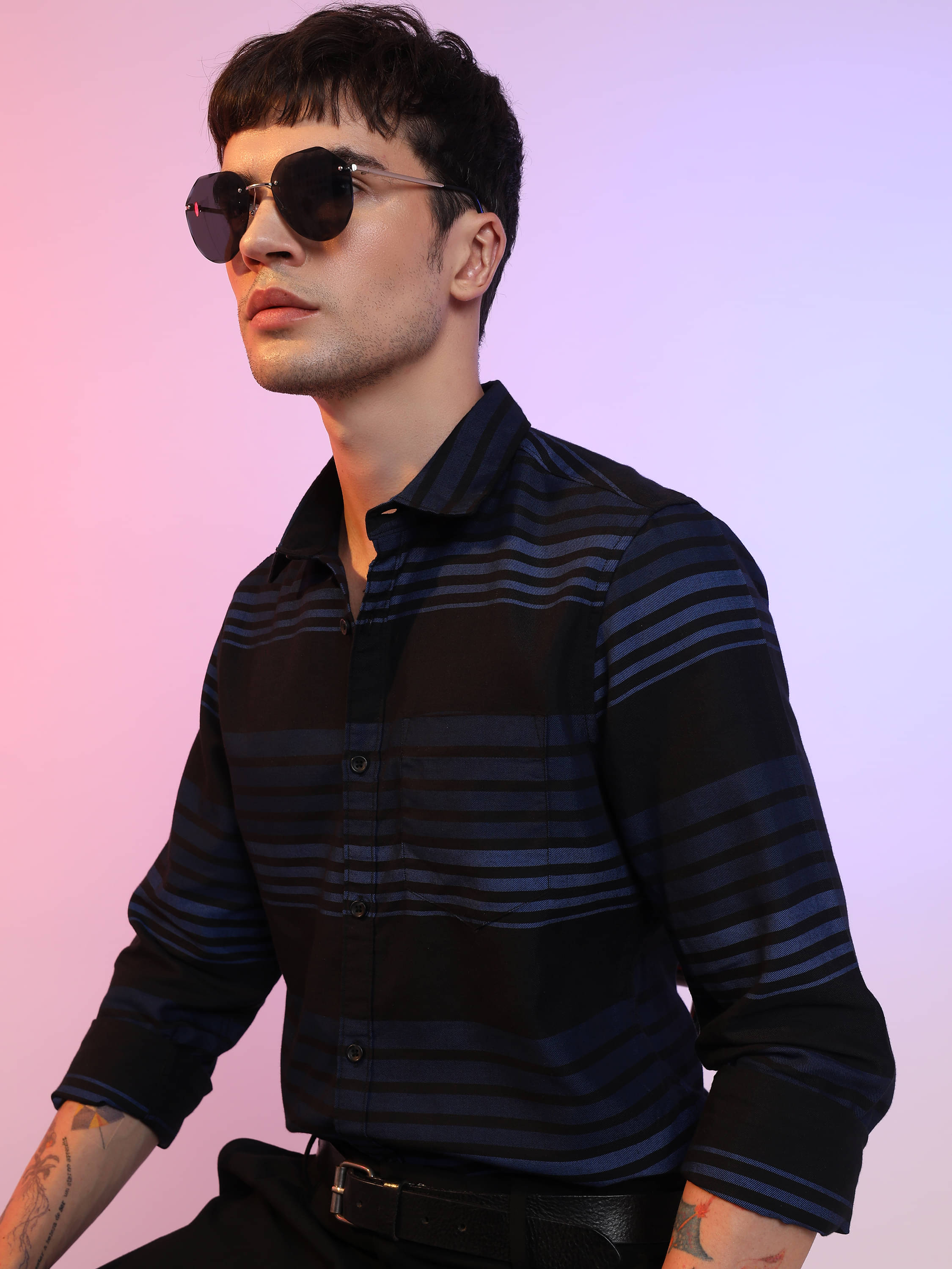     			Ketch Cotton Blend Slim Fit Striped Full Sleeves Men's Casual Shirt - Black ( Pack of 1 )