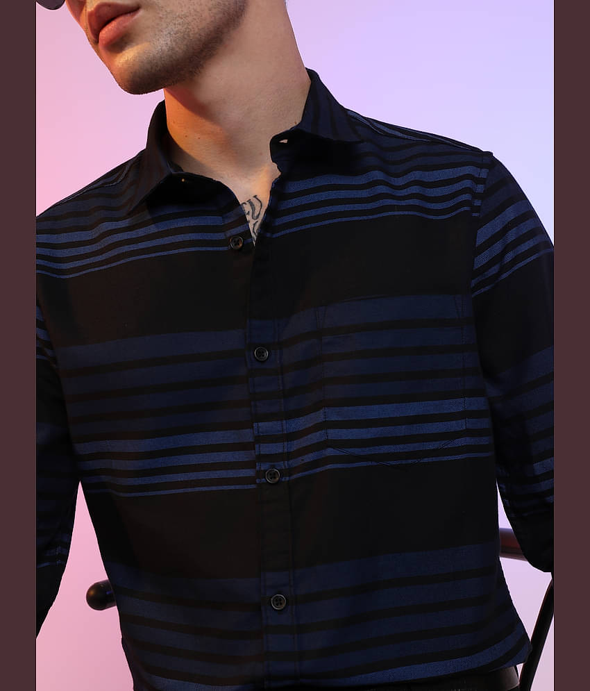 Ketch Cotton Blend Slim Fit Striped Full Sleeves Men's Casual Shirt - Black ( Pack of 1 )