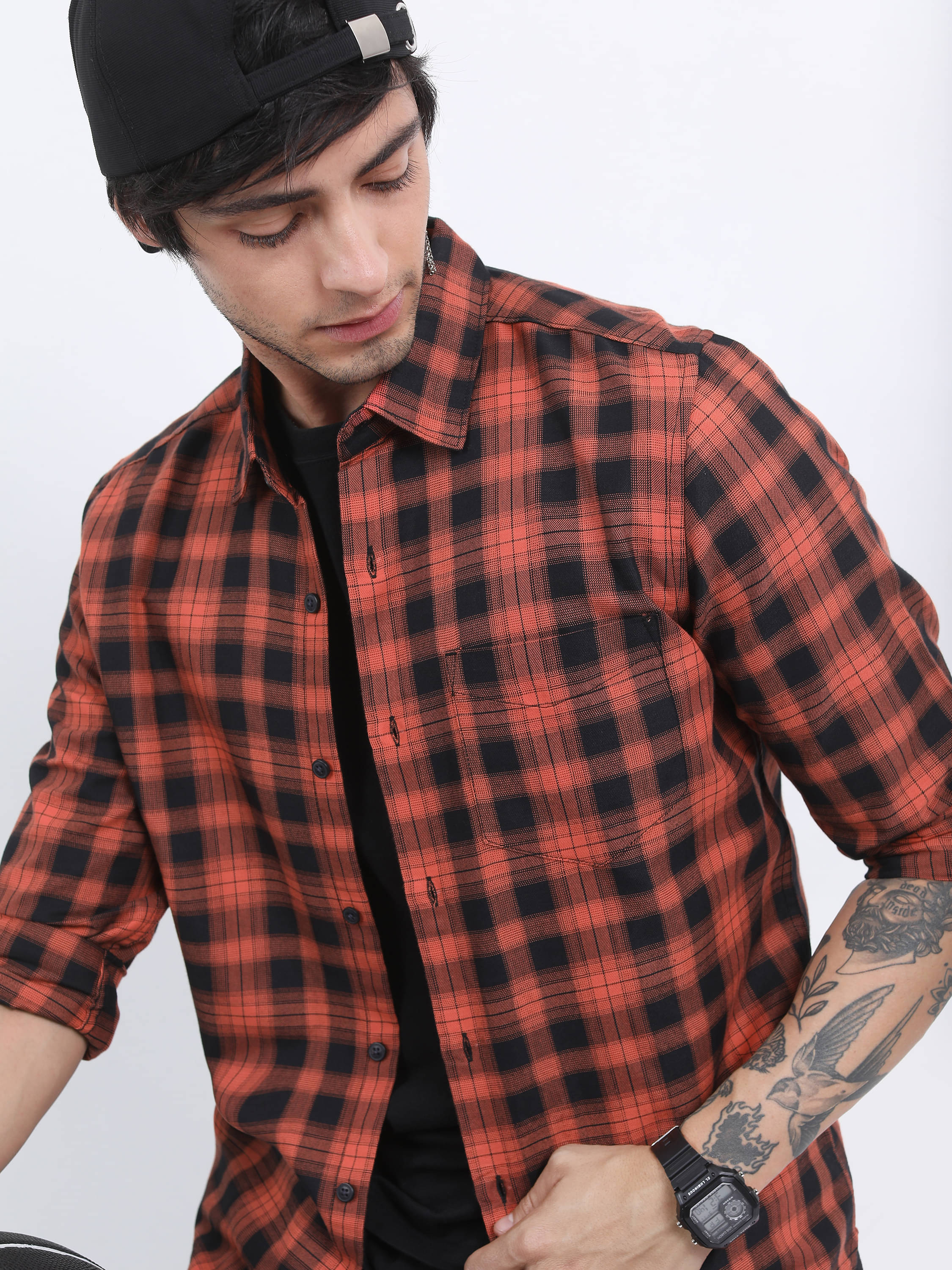     			Ketch Cotton Blend Slim Fit Checks Full Sleeves Men's Casual Shirt - Rust ( Pack of 1 )