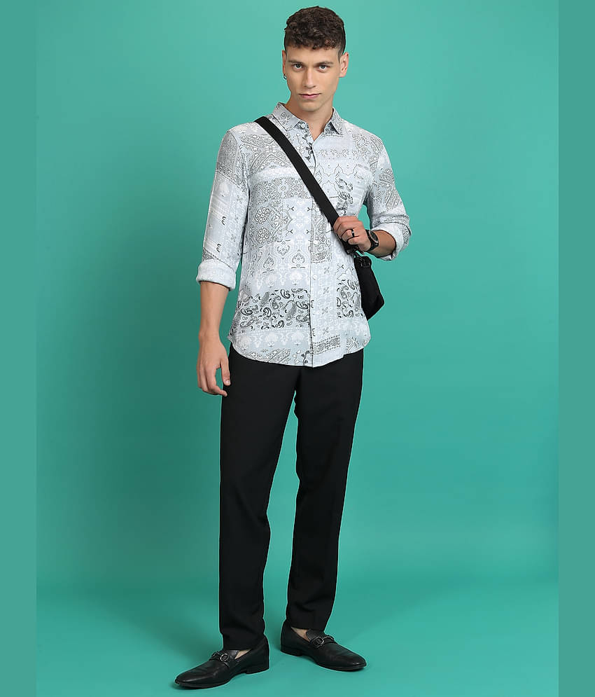 Ketch Viscose Slim Fit Printed Full Sleeves Men's Casual Shirt - Blue ( Pack of 1 )