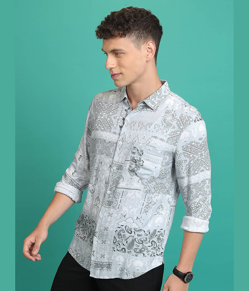 Ketch Viscose Slim Fit Printed Full Sleeves Men's Casual Shirt - Blue ( Pack of 1 )