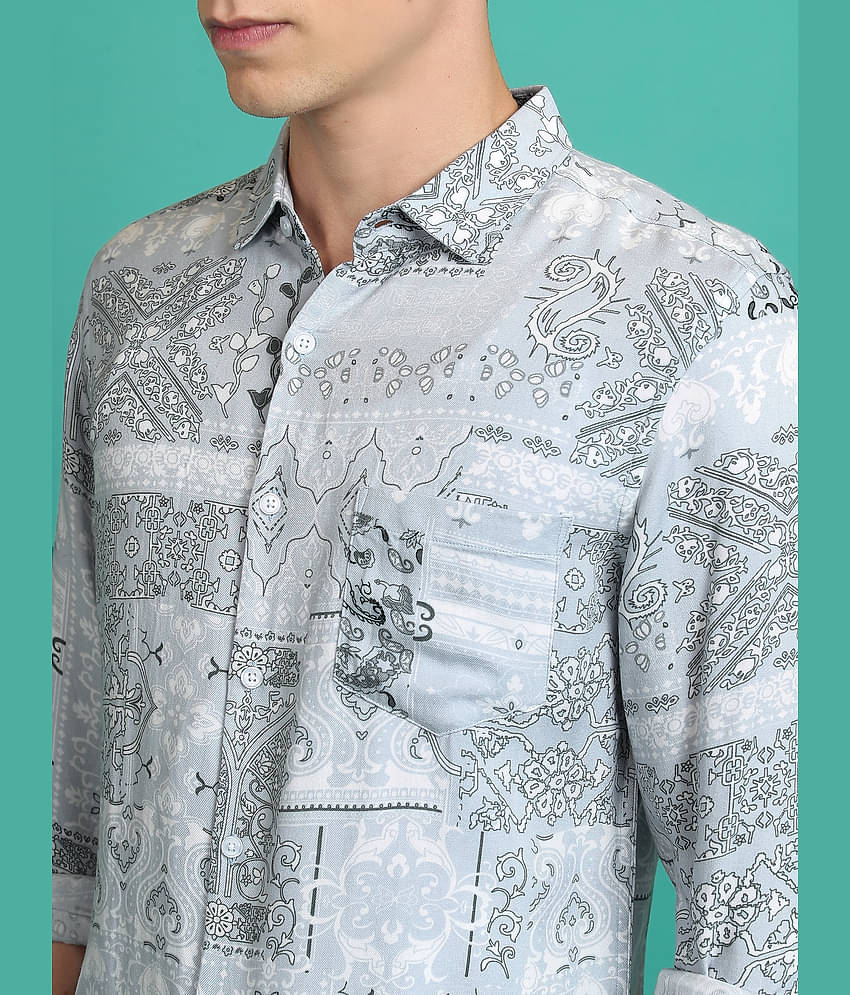 Ketch Viscose Slim Fit Printed Full Sleeves Men's Casual Shirt - Blue ( Pack of 1 )