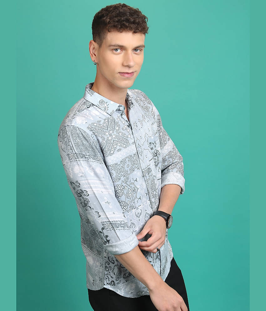 Ketch Viscose Slim Fit Printed Full Sleeves Men's Casual Shirt - Blue ( Pack of 1 )