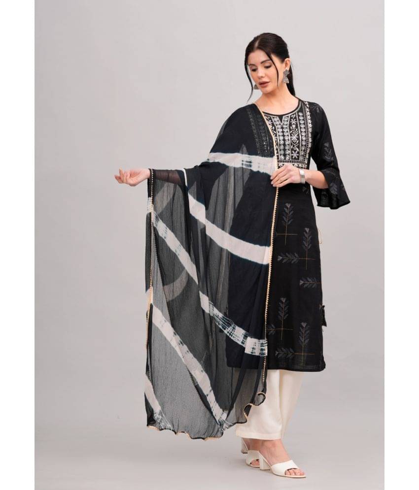     			MAUKA Rayon Embroidered Kurti With Palazzo Women's Stitched Salwar Suit - Black ( Pack of 1 )