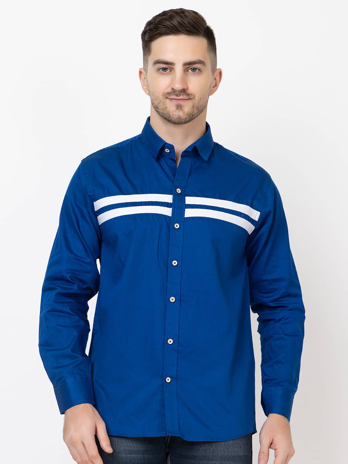 MODERNITY Cotton Blend Regular Fit Striped Full Sleeves Men's Casual Shirt - Blue ( Pack of 1 )