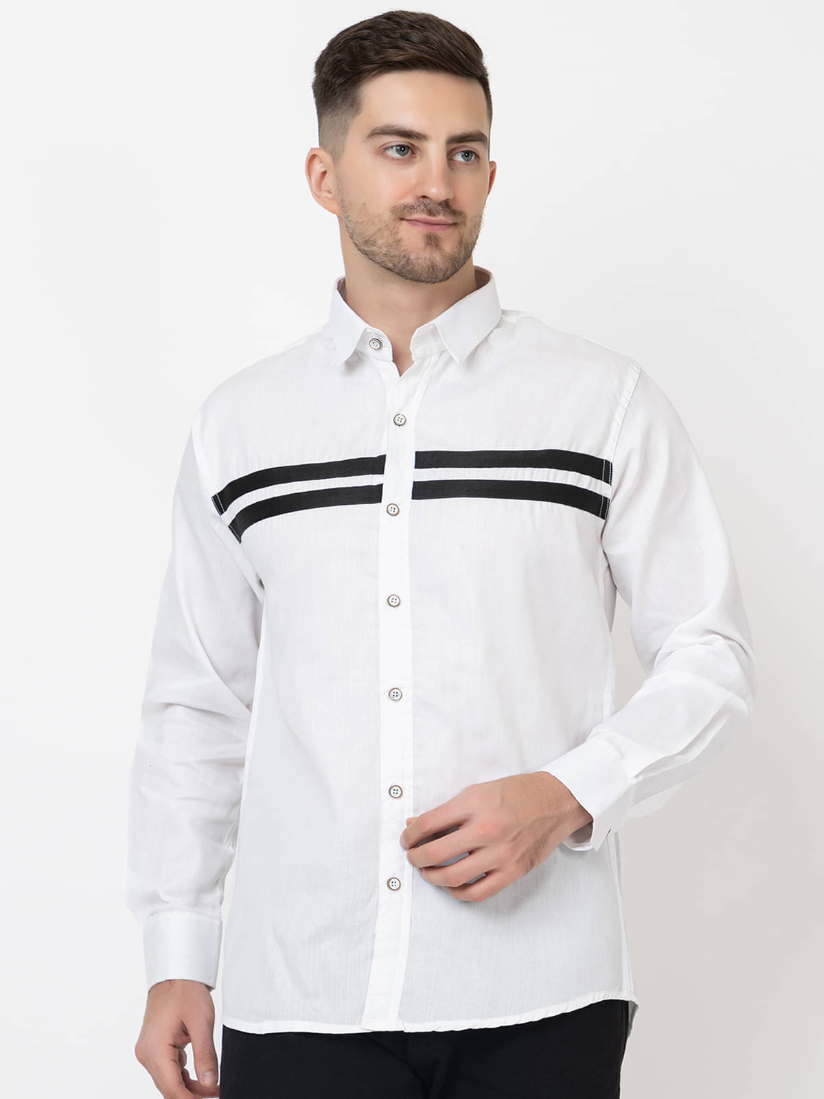 MODERNITY Cotton Blend Regular Fit Striped Full Sleeves Men's Casual Shirt - White ( Pack of 1 ) MODERNITY Cotton Blend Regular Fit Striped Full Sleeves Men's Casual Shirt - White ( Pack of 1 )