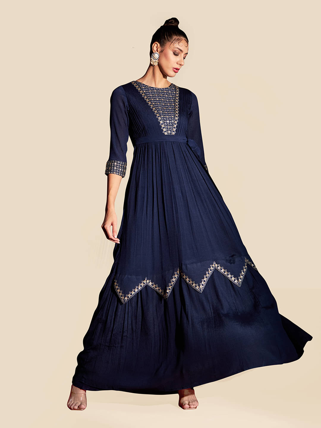 Madhuram Textiles Polyester Embroidered Anarkali Women's Kurti - Navy Blue ( Pack of 1 ) Madhuram Textiles Polyester Embroidered Anarkali Women's Kurti - Navy Blue ( Pack of 1 )