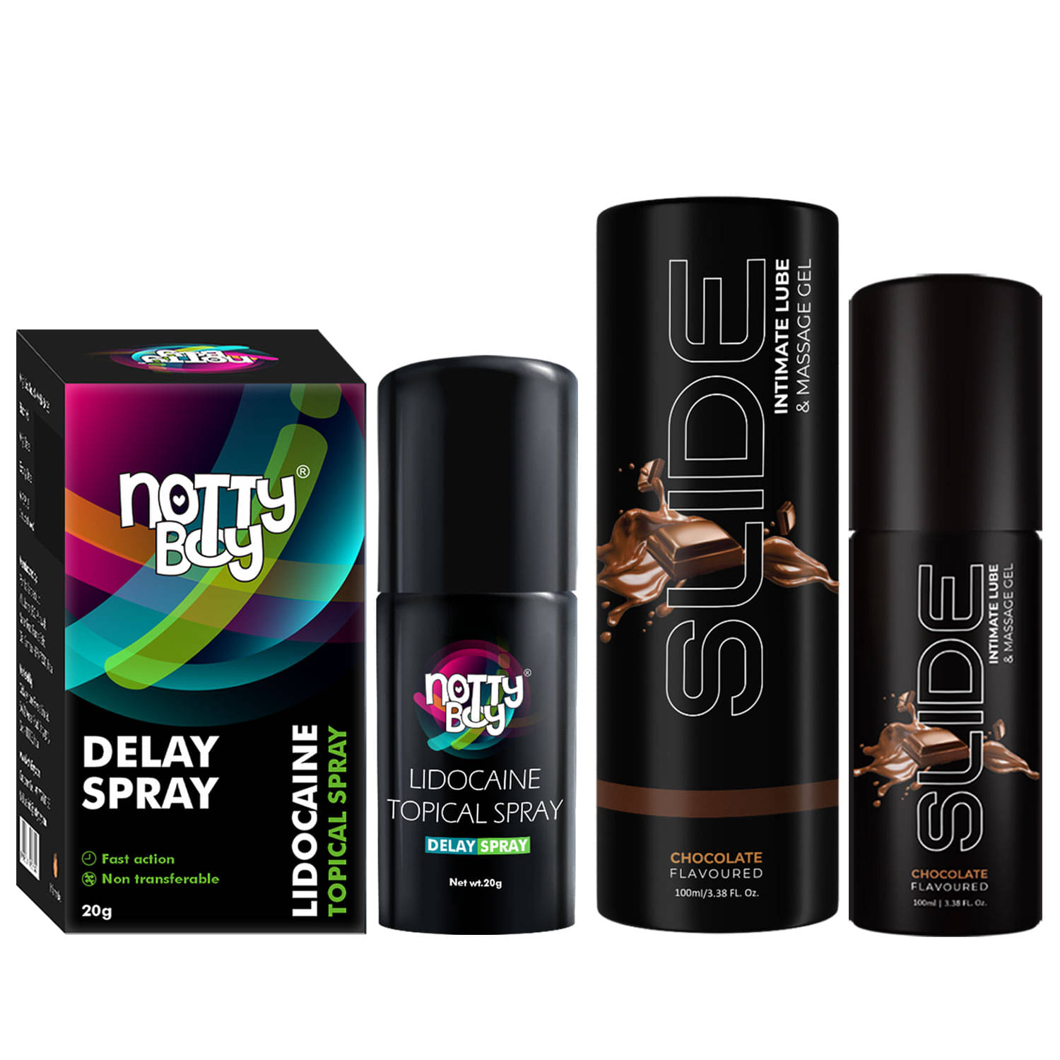     			NottyBoy Delay Spray For Men 20g, NottyBoy Slide Chocolate Intimate Lube & Massage Gel, Long Last, Non Staining Water Based Lubricant ( Pack of 2)