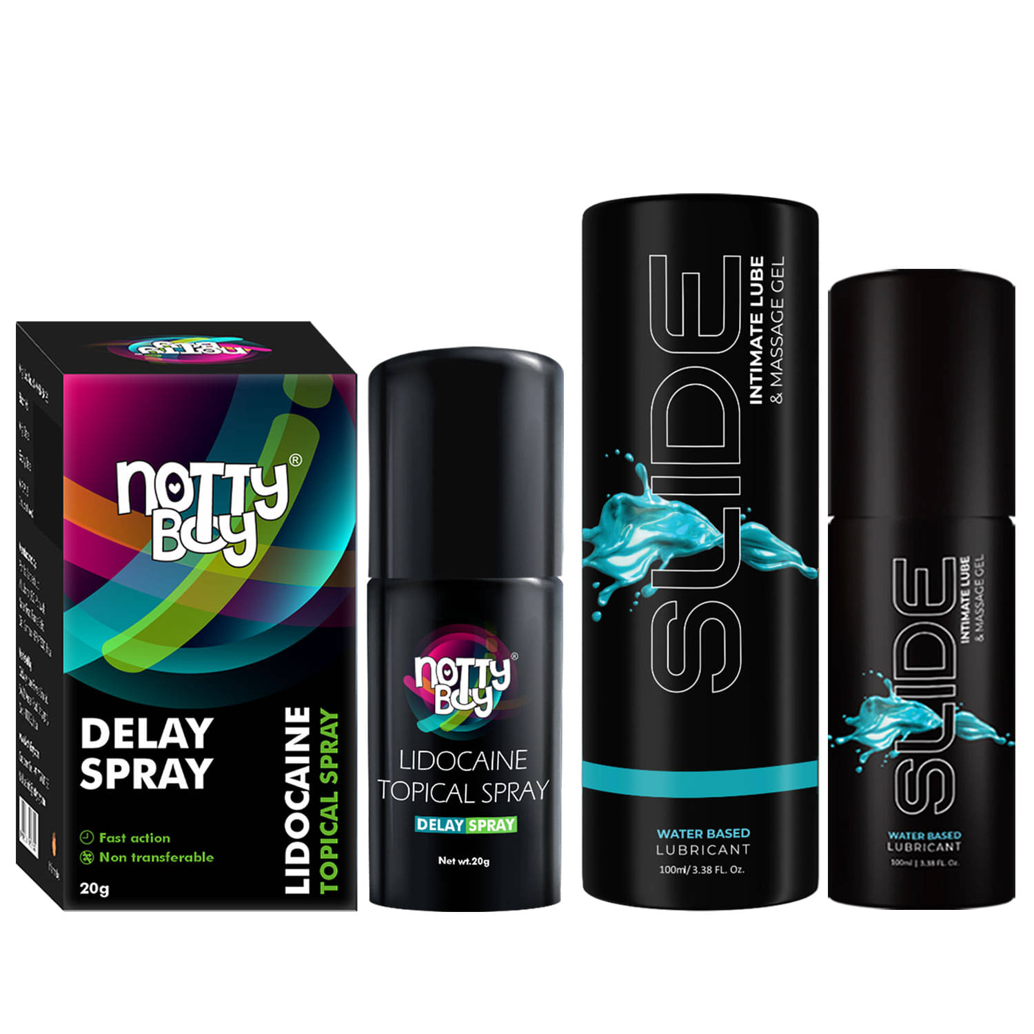 NottyBoy Delay Spray For Men 20g and Slide Plain Water Based Lubricant 100ML - (Pack of 2) NottyBoy Delay Spray For Men 20g and Slide Plain Water Based Lubricant 100ML - (Pack of 2)