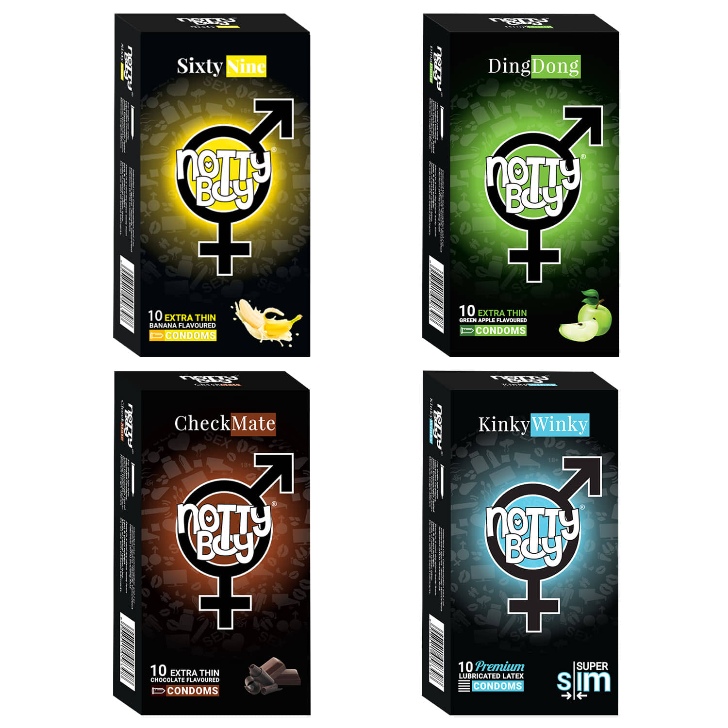 NottyBoy Family Pack Ribs Dots Contour OverTime Chocolate Banana And Fruit Flavoured Condoms - 40 Pcs