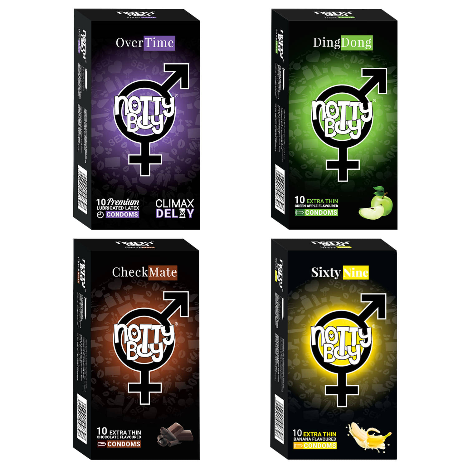 NottyBoy Mixed Combo Banana Chocolate Fruit Flavoured and Extra Time Condoms - 40 Unit     			NottyBoy Mixed Combo Banana Chocolate Fruit Flavoured and Extra Time Condoms - 40 Unit