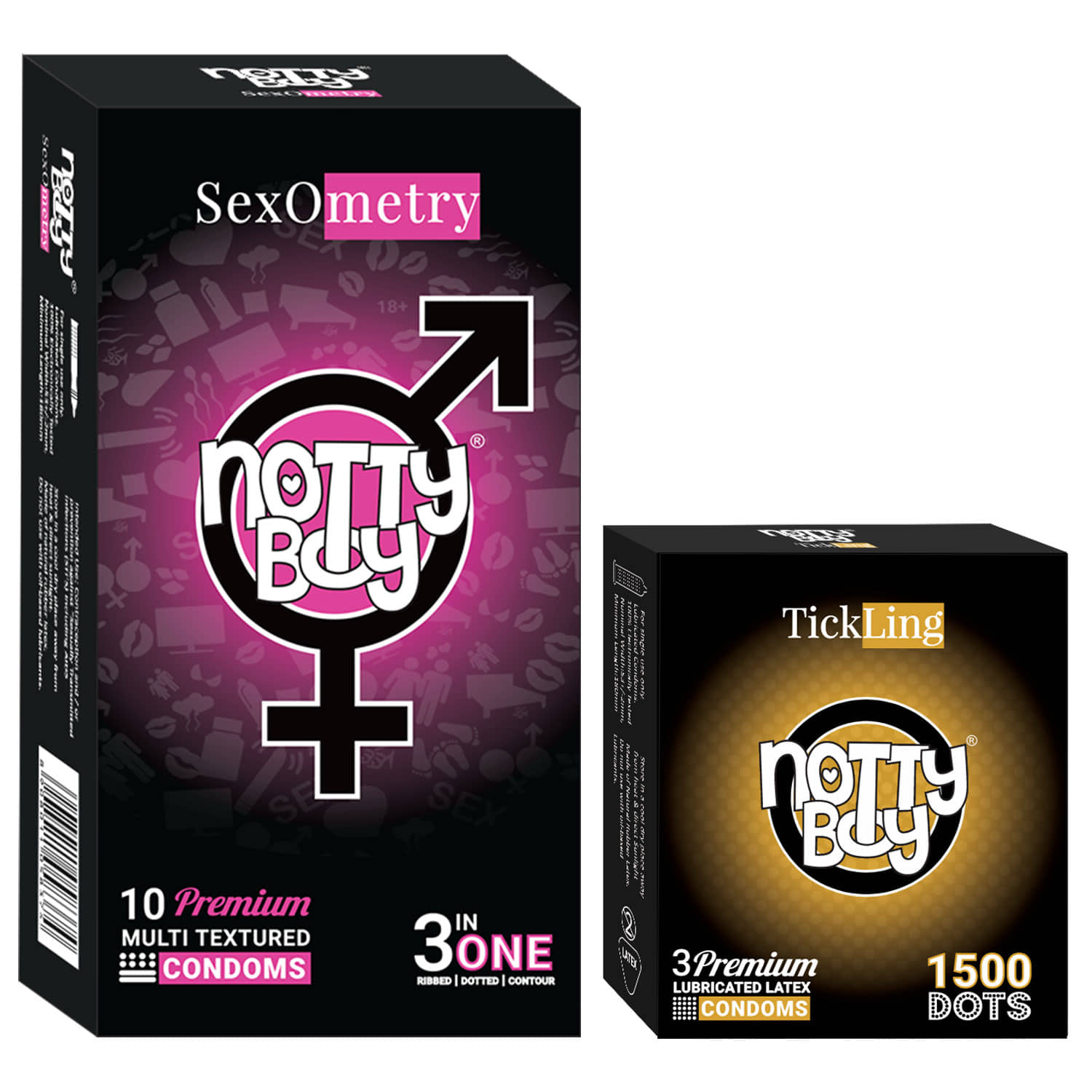 NottyBoy Ribbed Dotted Contour and Super Dotted with 1500 Dots Condoms - (Set of 2, 13 Pieces)