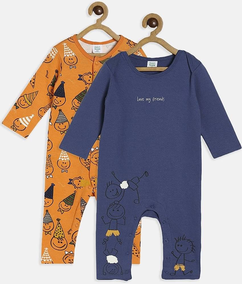 miniklub Multicolor Cotton Rompers For Baby Boy ( Pack of 2 )