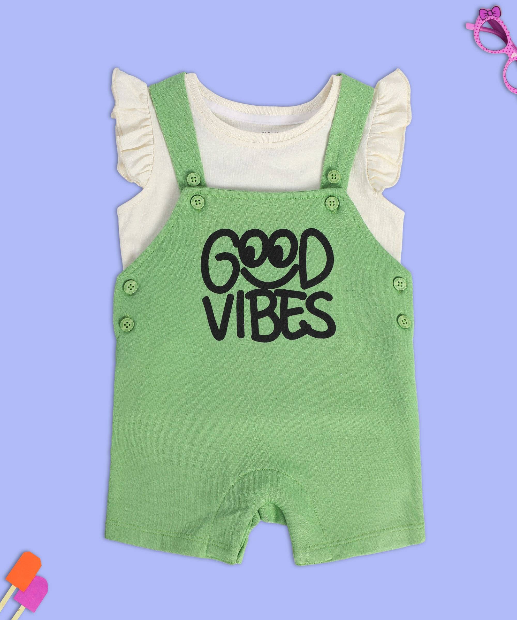     			miniklub Pack of 2 Baby Girls Cotton Dungaree Sets ( White )