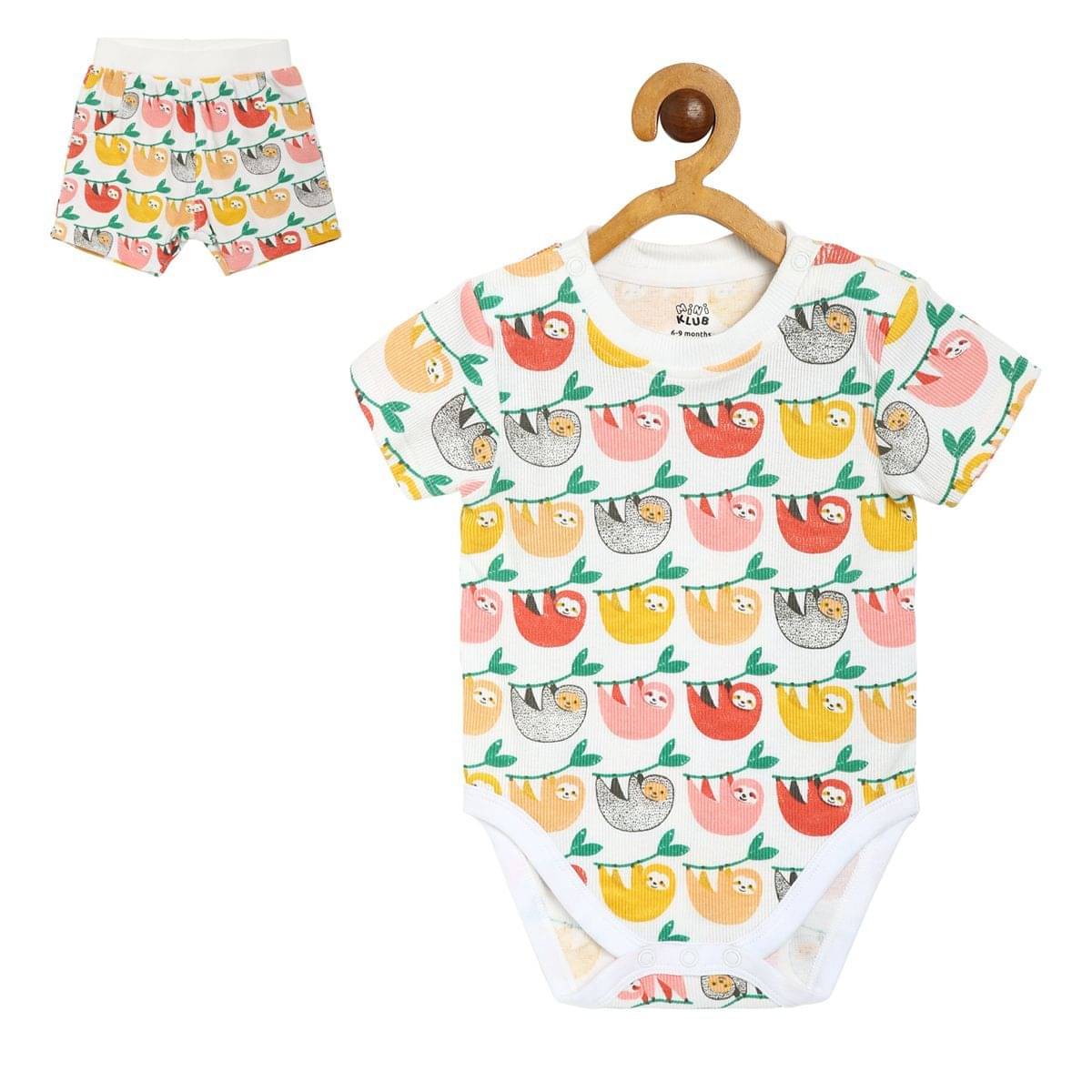     			miniklub White Cotton Blend Baby Boy Bodysuit & Jogger Set ( Pack of 2 )