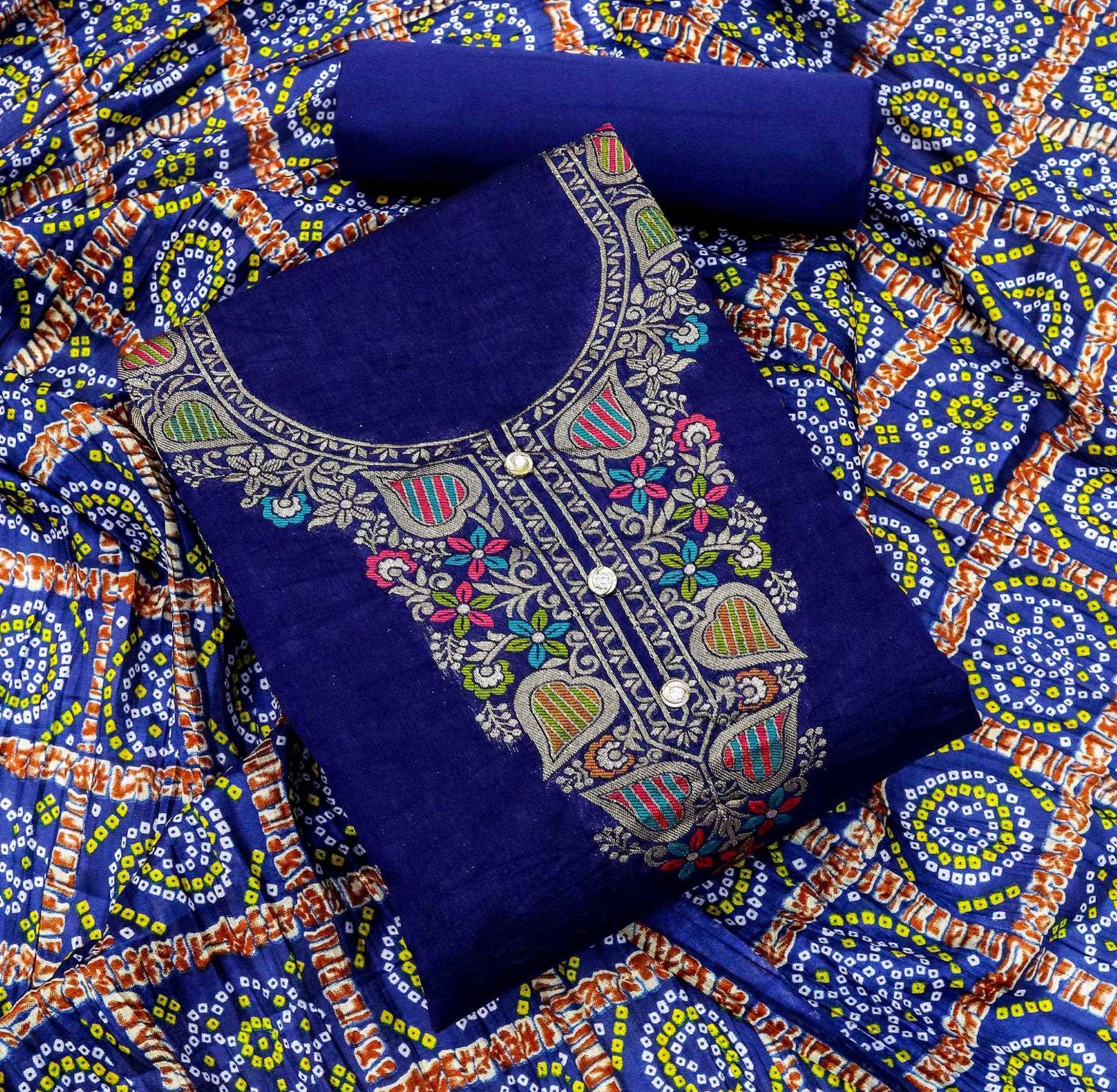     			pandadi saree Unstitched Banarasi Embroidered Dress Material - Navy Blue ( Pack of 1 )