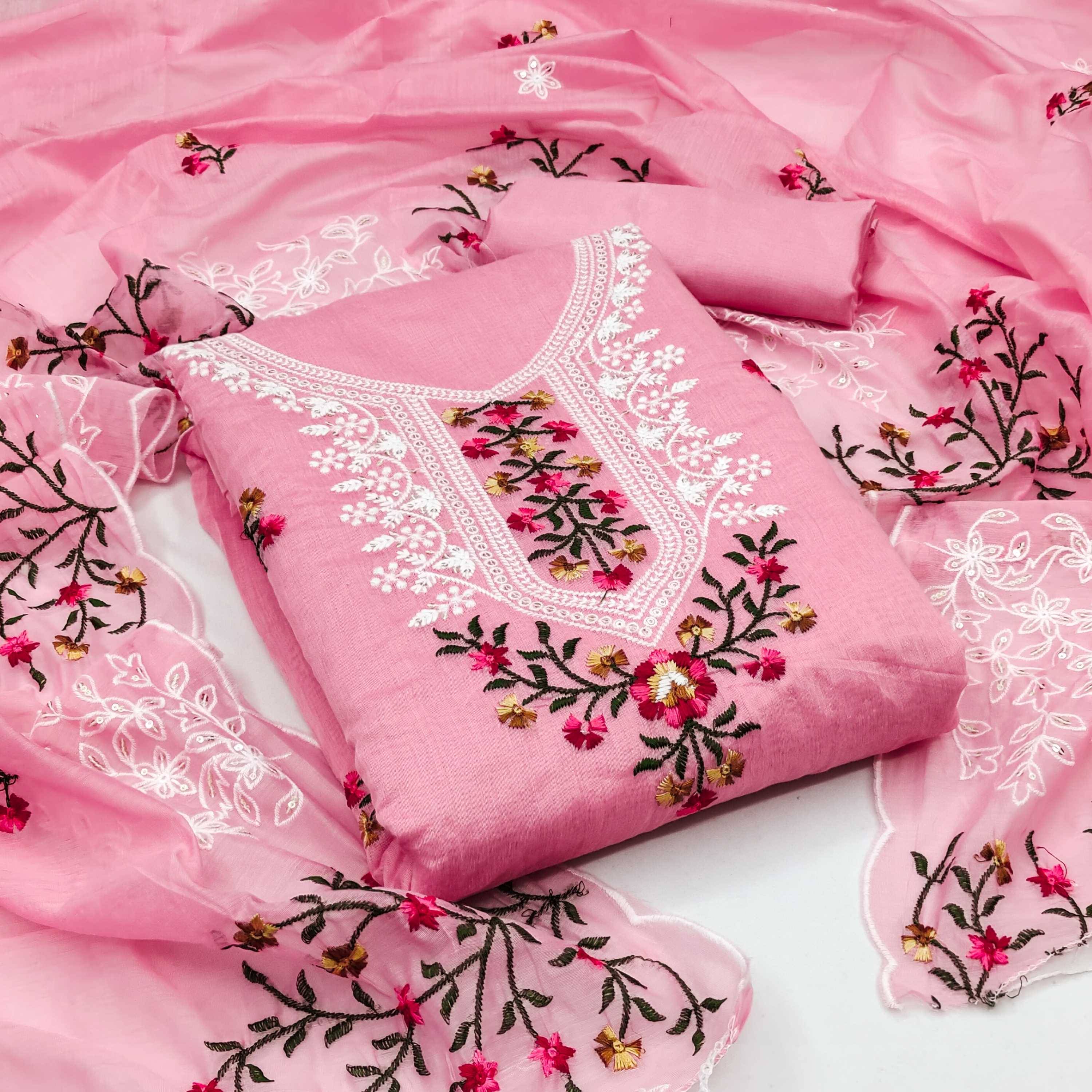 pandadi saree Unstitched Chanderi Embroidered Dress Material - Pink ( Pack of 1 ) pandadi saree Unstitched Chanderi Embroidered Dress Material - Pink ( Pack of 1 )
