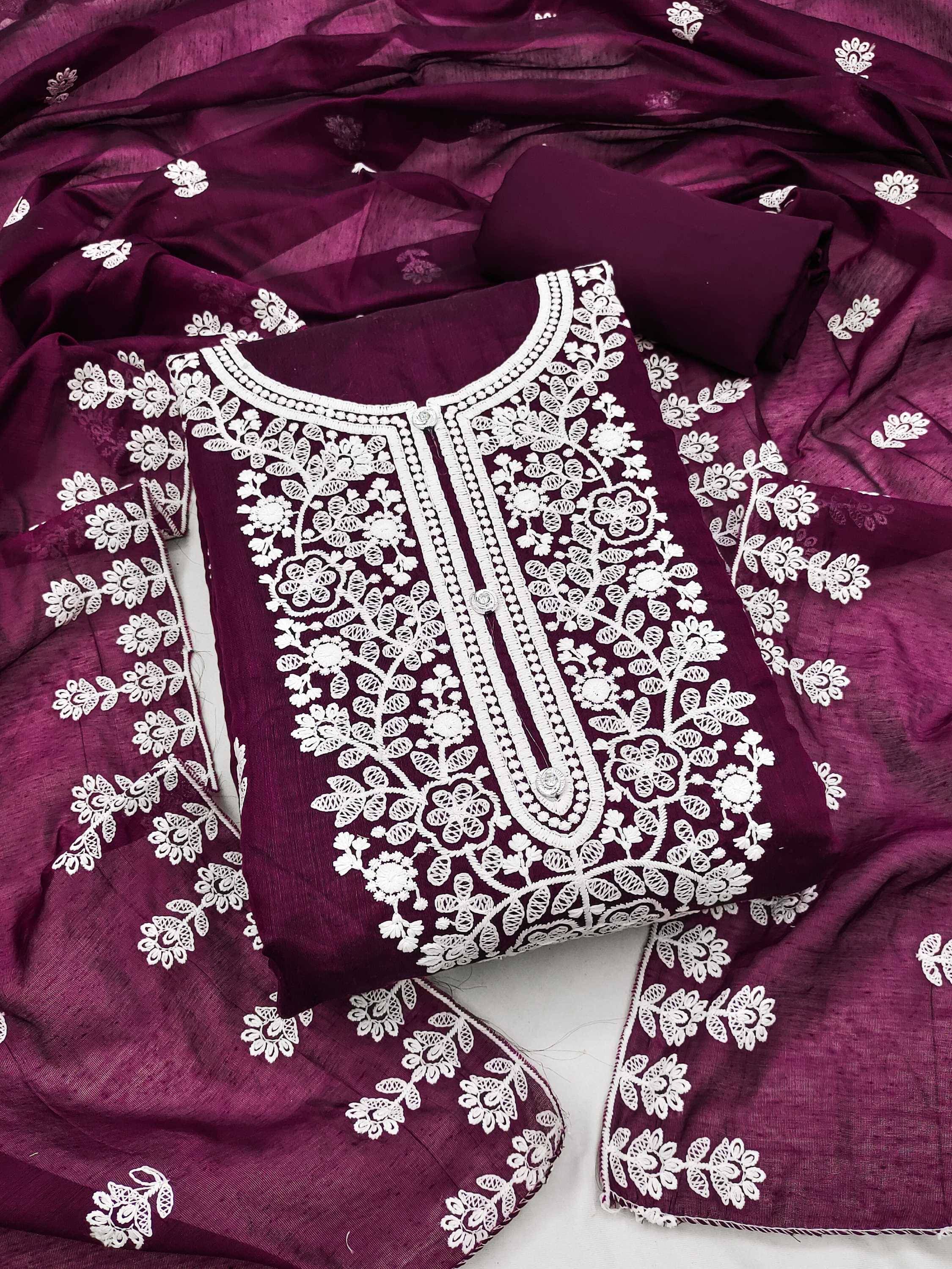 pandadi saree Unstitched Chanderi Embroidered Dress Material - Purple ( Pack of 1 ) pandadi saree Unstitched Chanderi Embroidered Dress Material - Purple ( Pack of 1 )