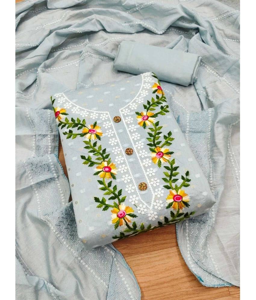 pandadi saree Unstitched Chanderi Embroidered Dress Material - Light Grey ( Pack of 1 ) pandadi saree Unstitched Chanderi Embroidered Dress Material - Light Grey ( Pack of 1 )