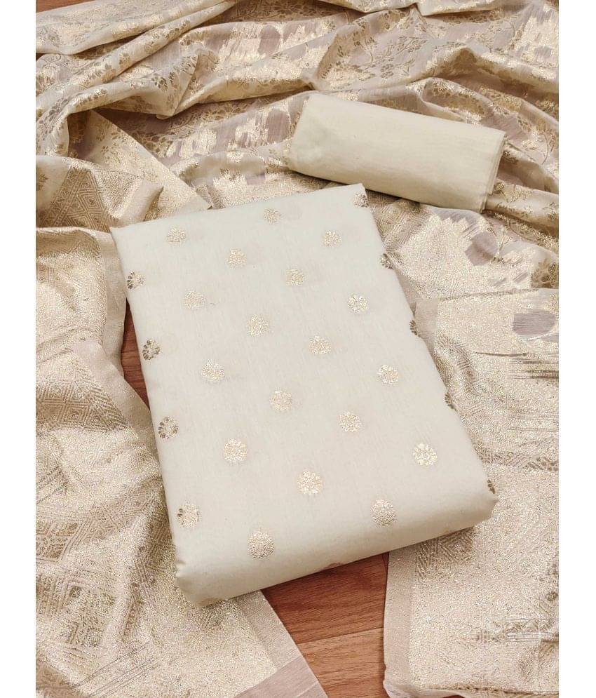     			pandadi saree Unstitched Chanderi Solid Dress Material - White ( Pack of 1 )