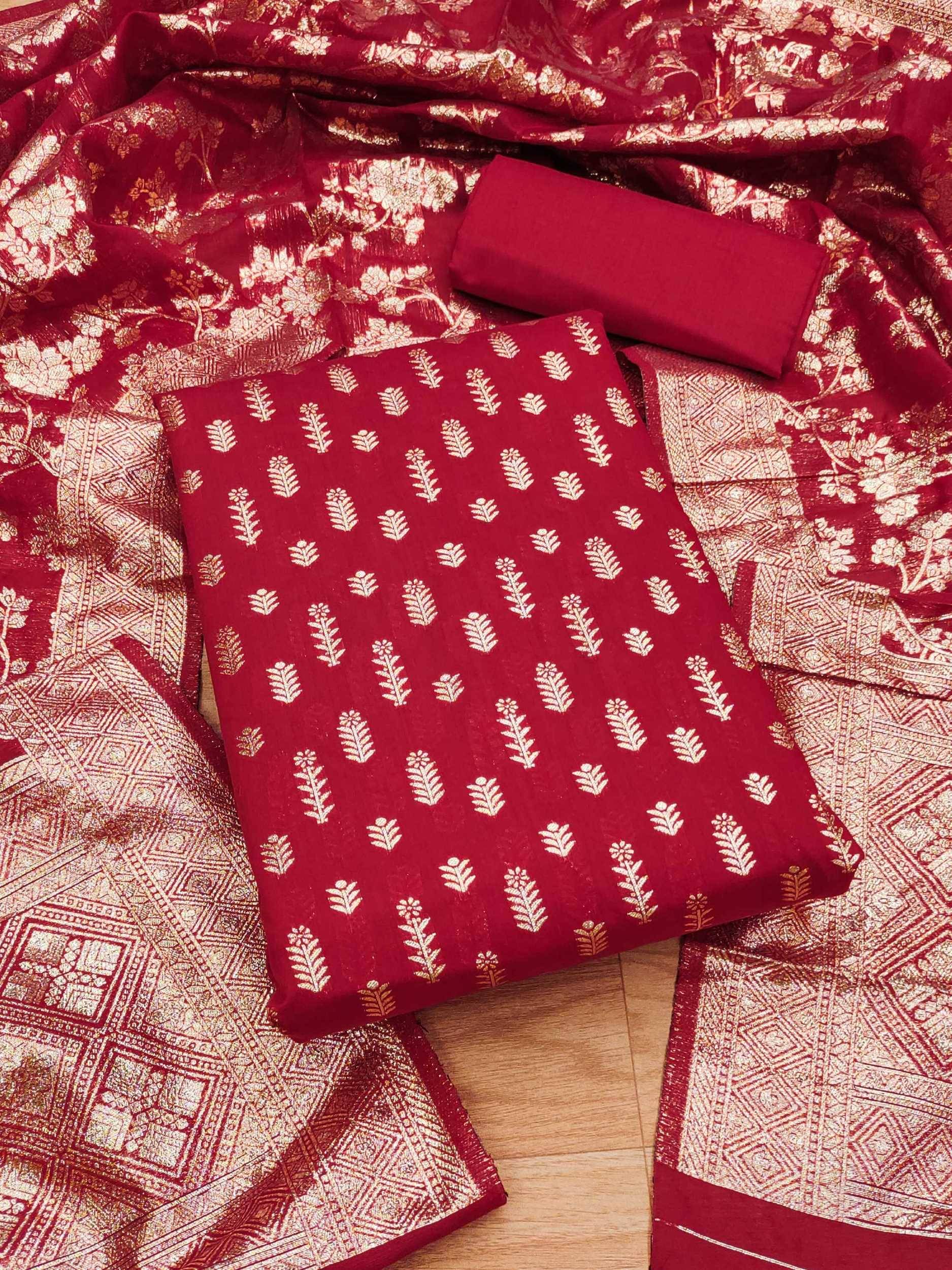     			pandadi saree Unstitched Cotton Blend Solid Dress Material - Red ( Pack of 1 )