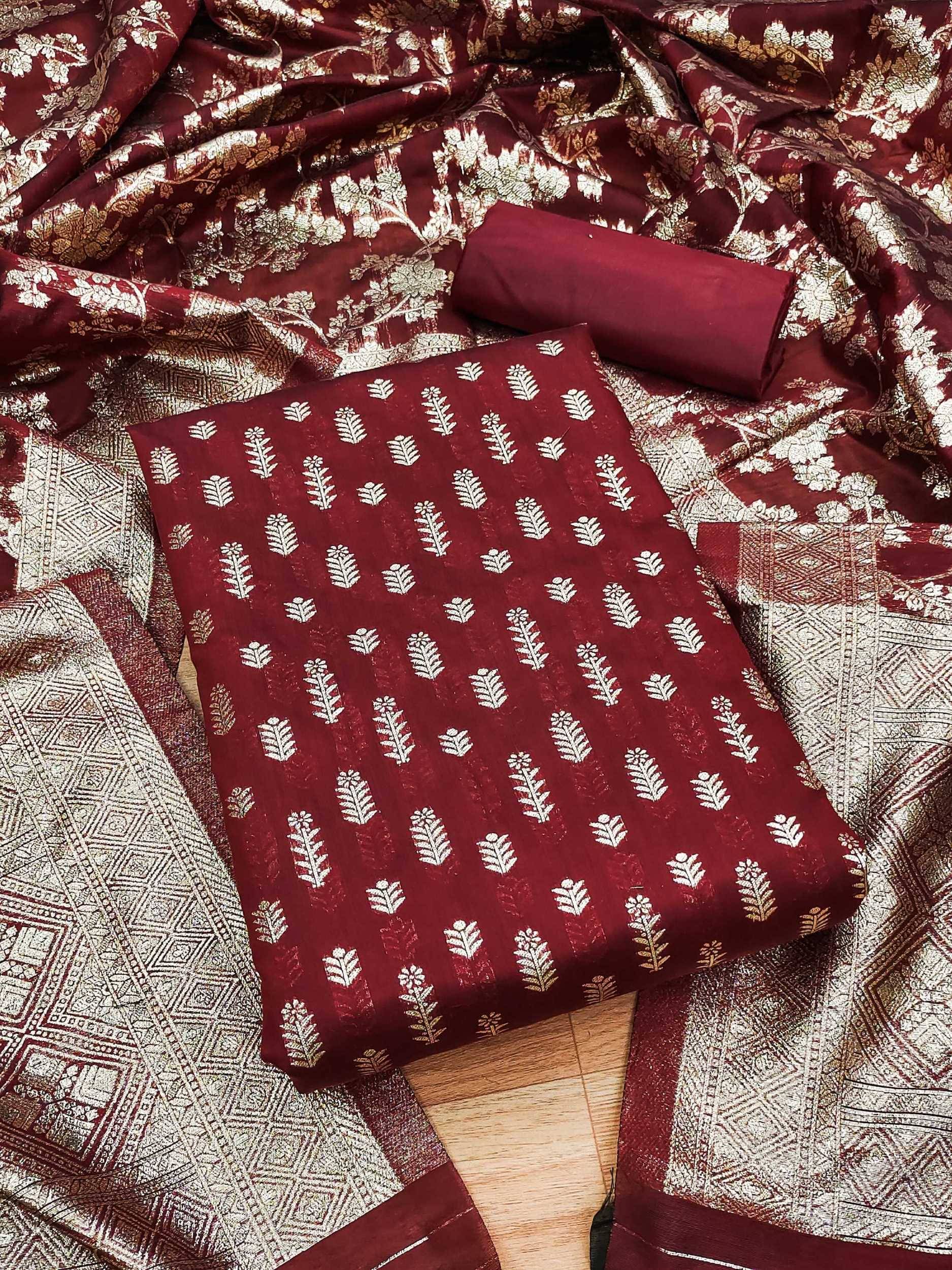 pandadi saree Unstitched Cotton Blend Solid Dress Material - Maroon ( Pack of 1 ) pandadi saree Unstitched Cotton Blend Solid Dress Material - Maroon ( Pack of 1 )