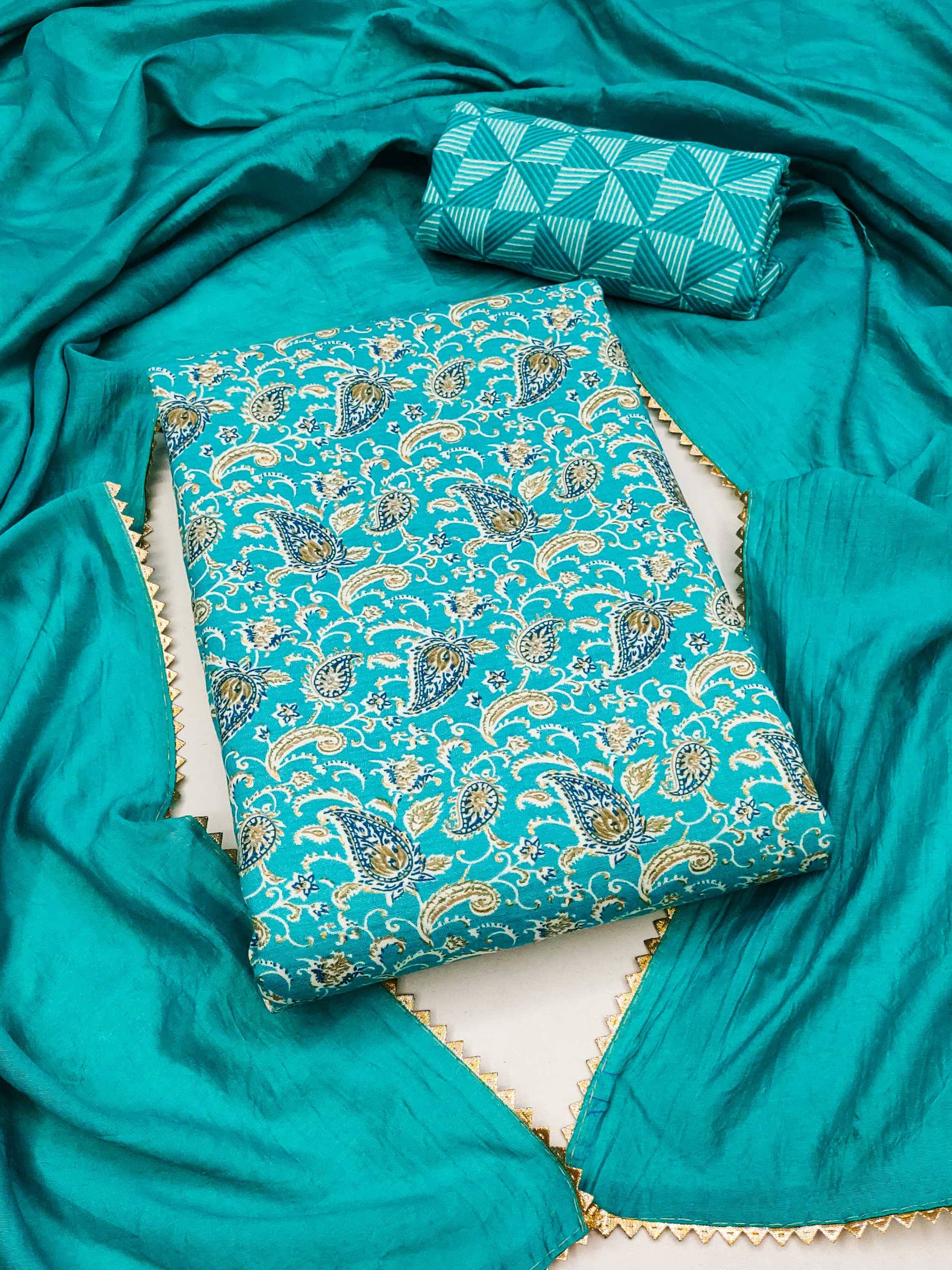 pandadi saree Unstitched Cotton Printed Dress Material - Blue ( Pack of 1 )     			pandadi saree Unstitched Cotton Printed Dress Material - Blue ( Pack of 1 )