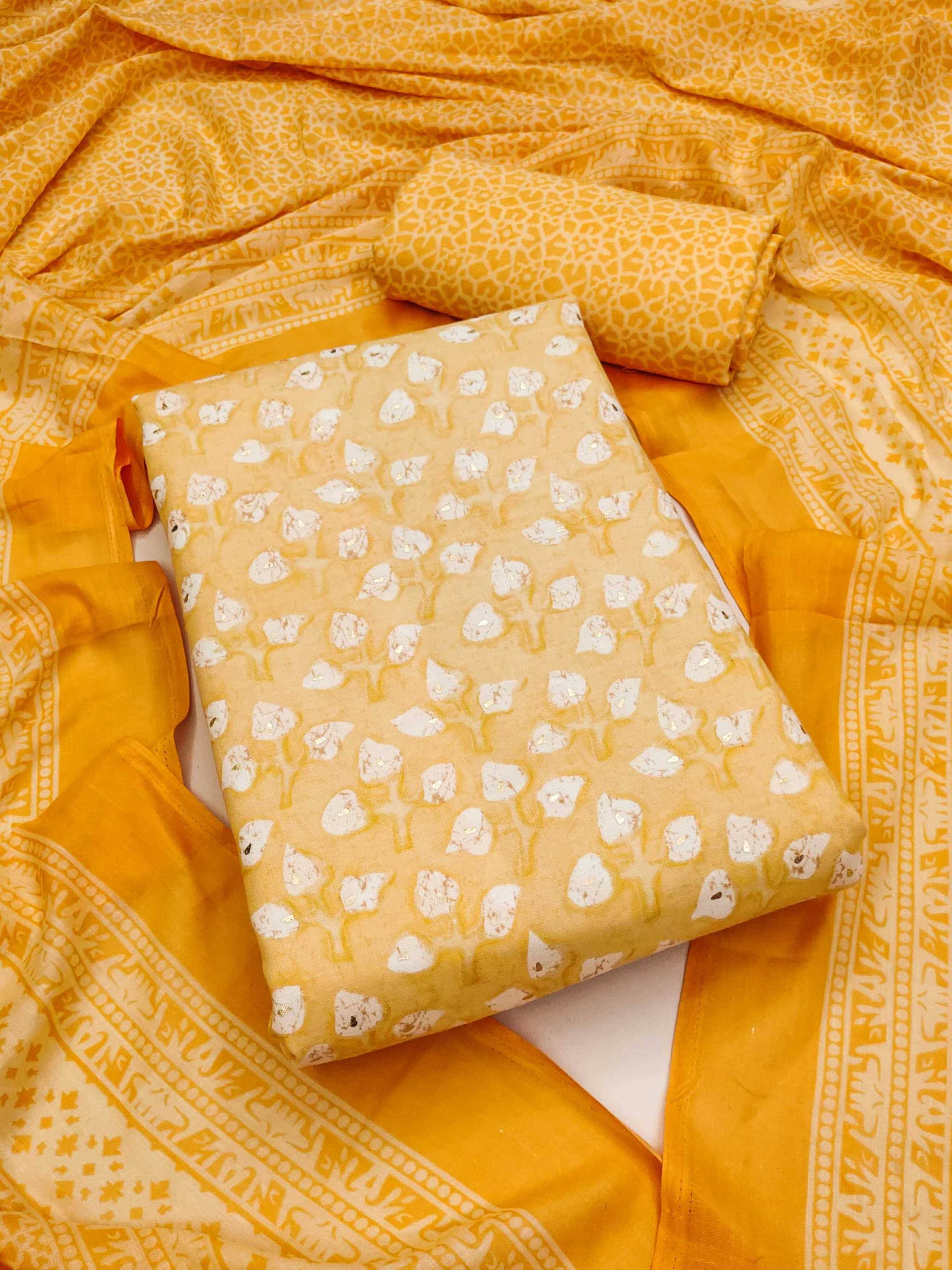 pandadi saree Unstitched Cotton Printed Dress Material - Yellow ( Pack of 1 ) pandadi saree Unstitched Cotton Printed Dress Material - Yellow ( Pack of 1 )