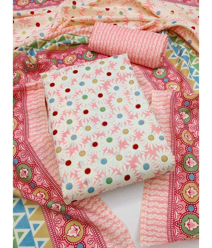 pandadi saree Unstitched Cotton Printed Dress Material - Pink ( Pack of 1 )     			pandadi saree Unstitched Cotton Printed Dress Material - Pink ( Pack of 1 )