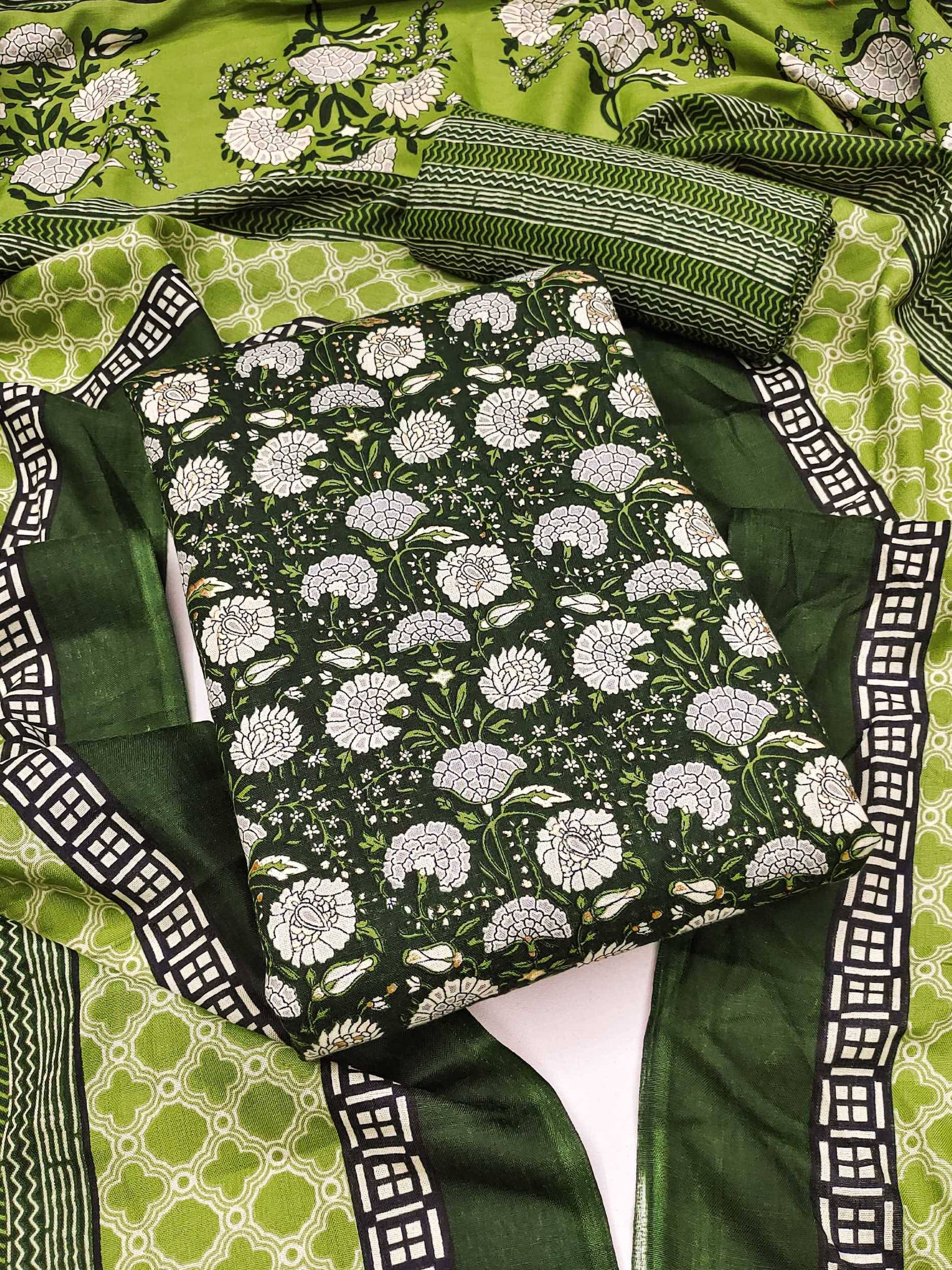 pandadi saree Unstitched Cotton Printed Dress Material - Green ( Pack of 1 ) pandadi saree Unstitched Cotton Printed Dress Material - Green ( Pack of 1 )
