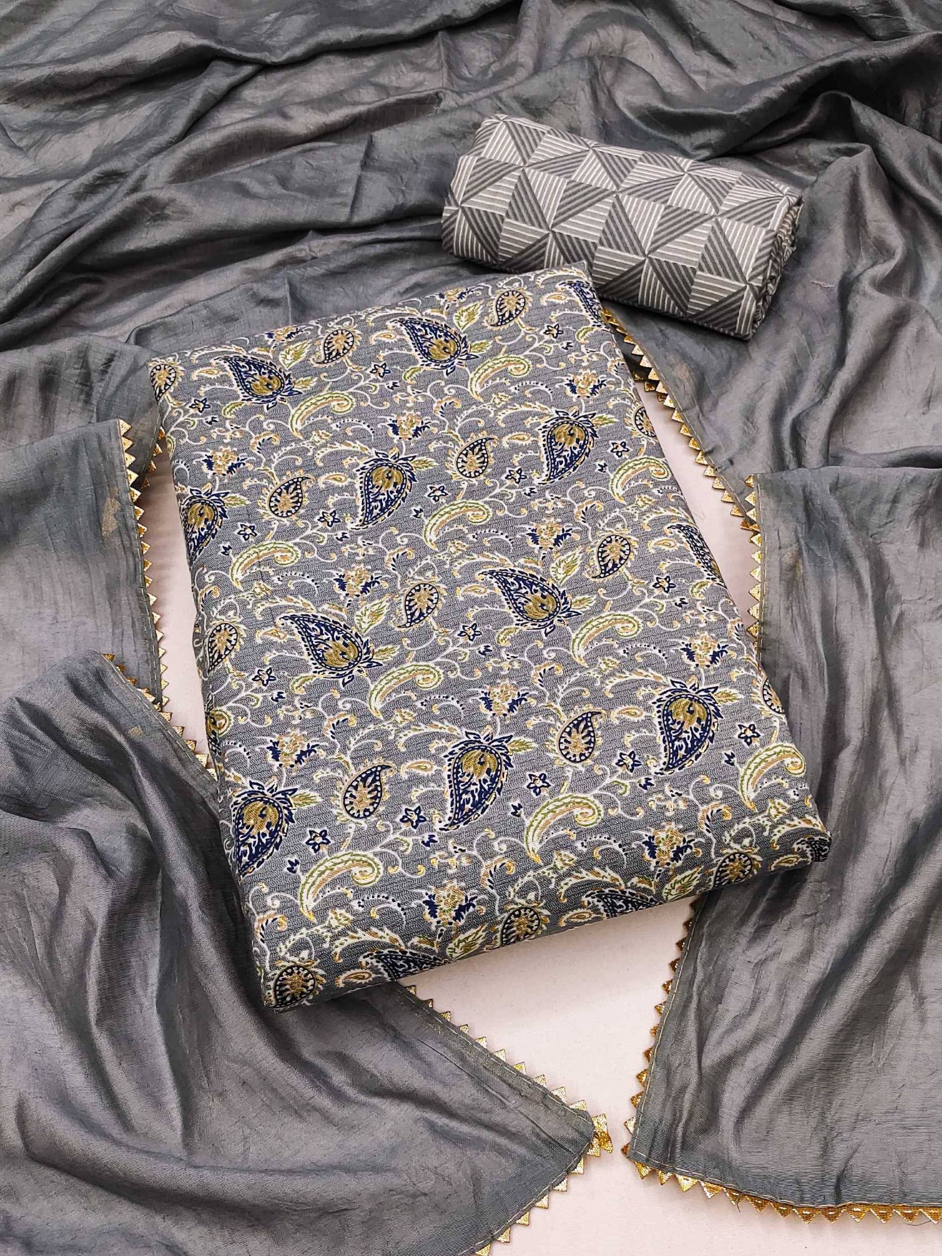     			pandadi saree Unstitched Cotton Printed Dress Material - Light Grey ( Pack of 1 )