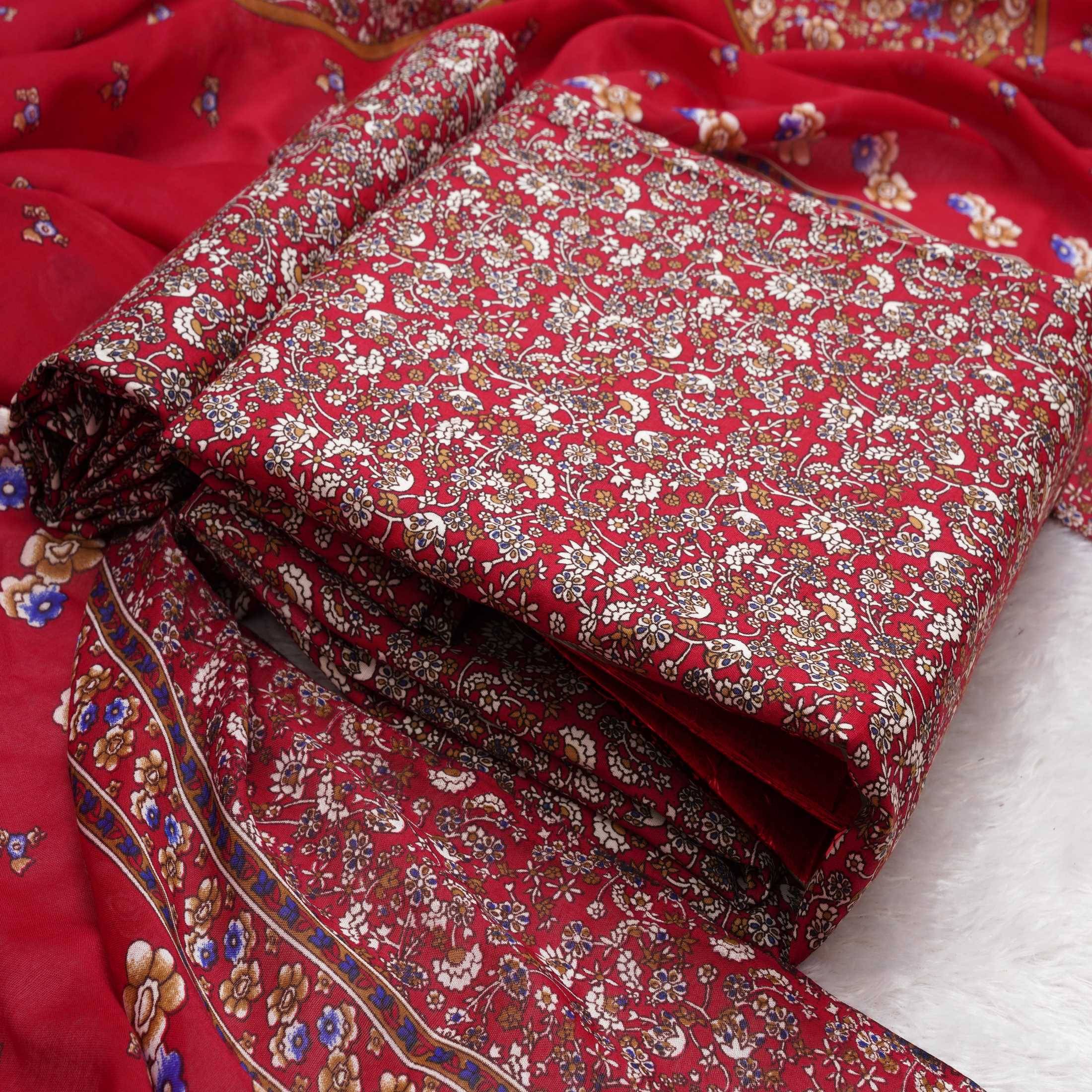 pandadi saree Unstitched Cotton Printed Dress Material - Red ( Pack of 1 ) pandadi saree Unstitched Cotton Printed Dress Material - Red ( Pack of 1 )
