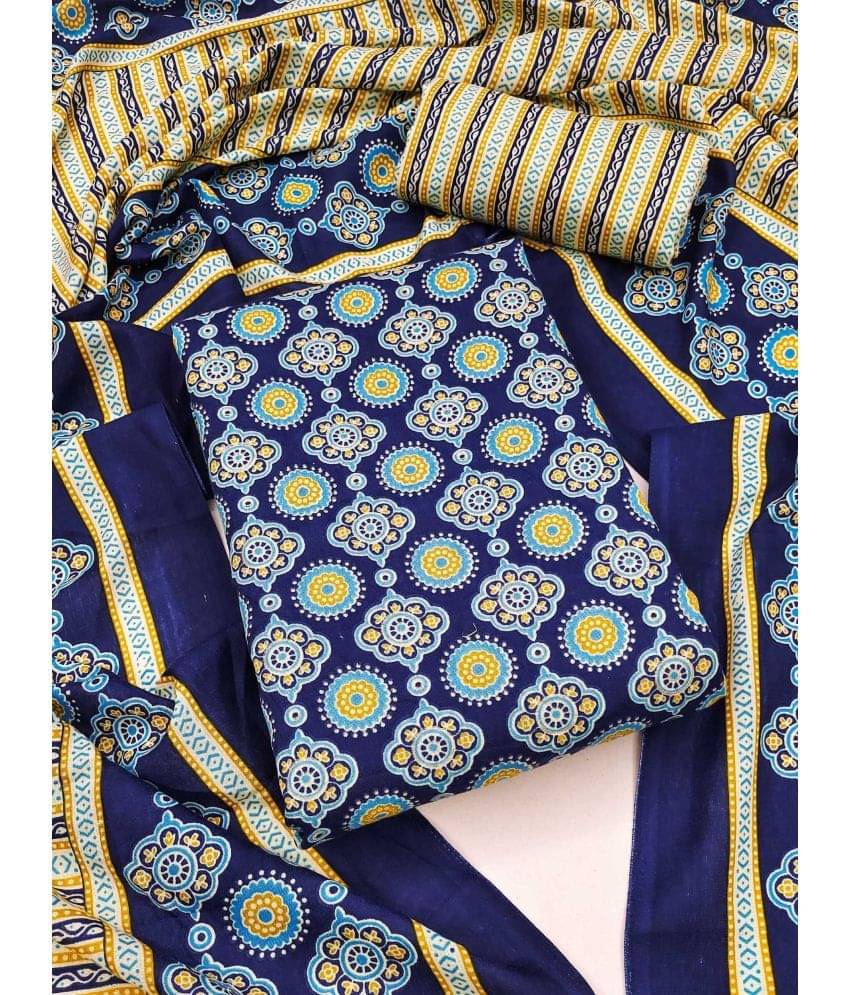 pandadi saree Unstitched Cotton Printed Dress Material - Navy Blue ( Pack of 1 ) pandadi saree Unstitched Cotton Printed Dress Material - Navy Blue ( Pack of 1 )