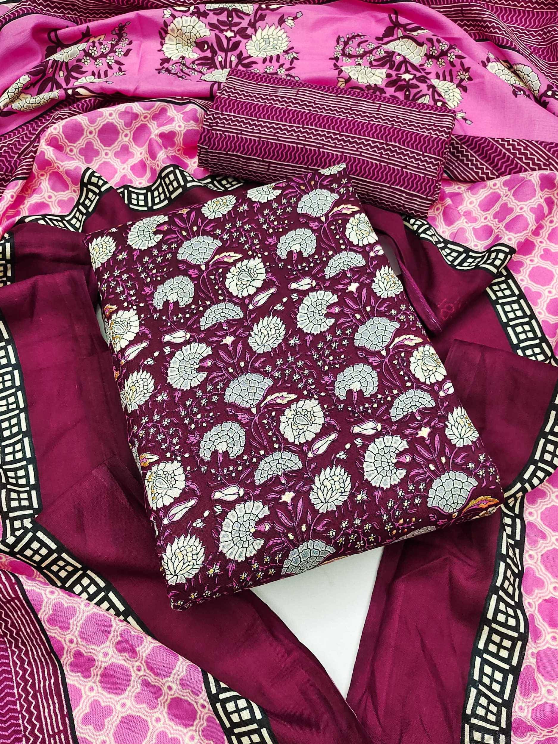pandadi saree Unstitched Cotton Printed Dress Material - Purple ( Pack of 1 ) pandadi saree Unstitched Cotton Printed Dress Material - Purple ( Pack of 1 )