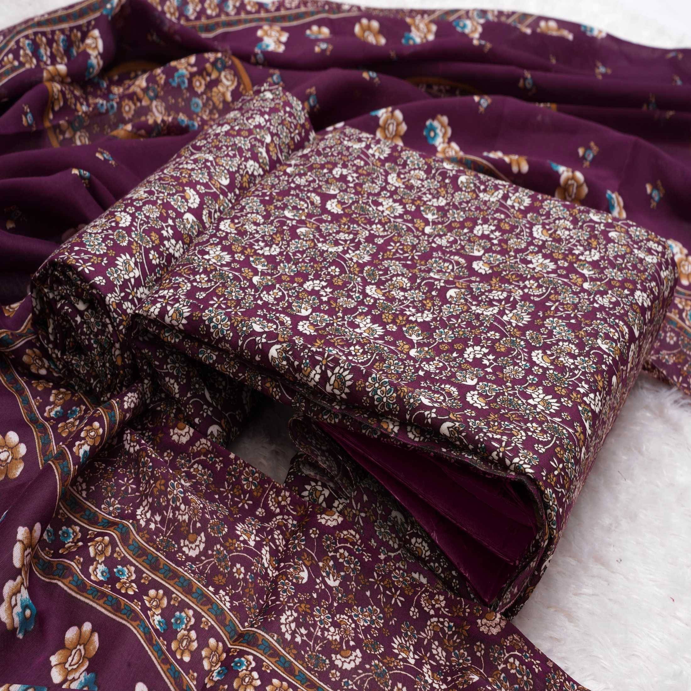 pandadi saree Unstitched Cotton Printed Dress Material - Purple ( Pack of 1 )     			pandadi saree Unstitched Cotton Printed Dress Material - Purple ( Pack of 1 )