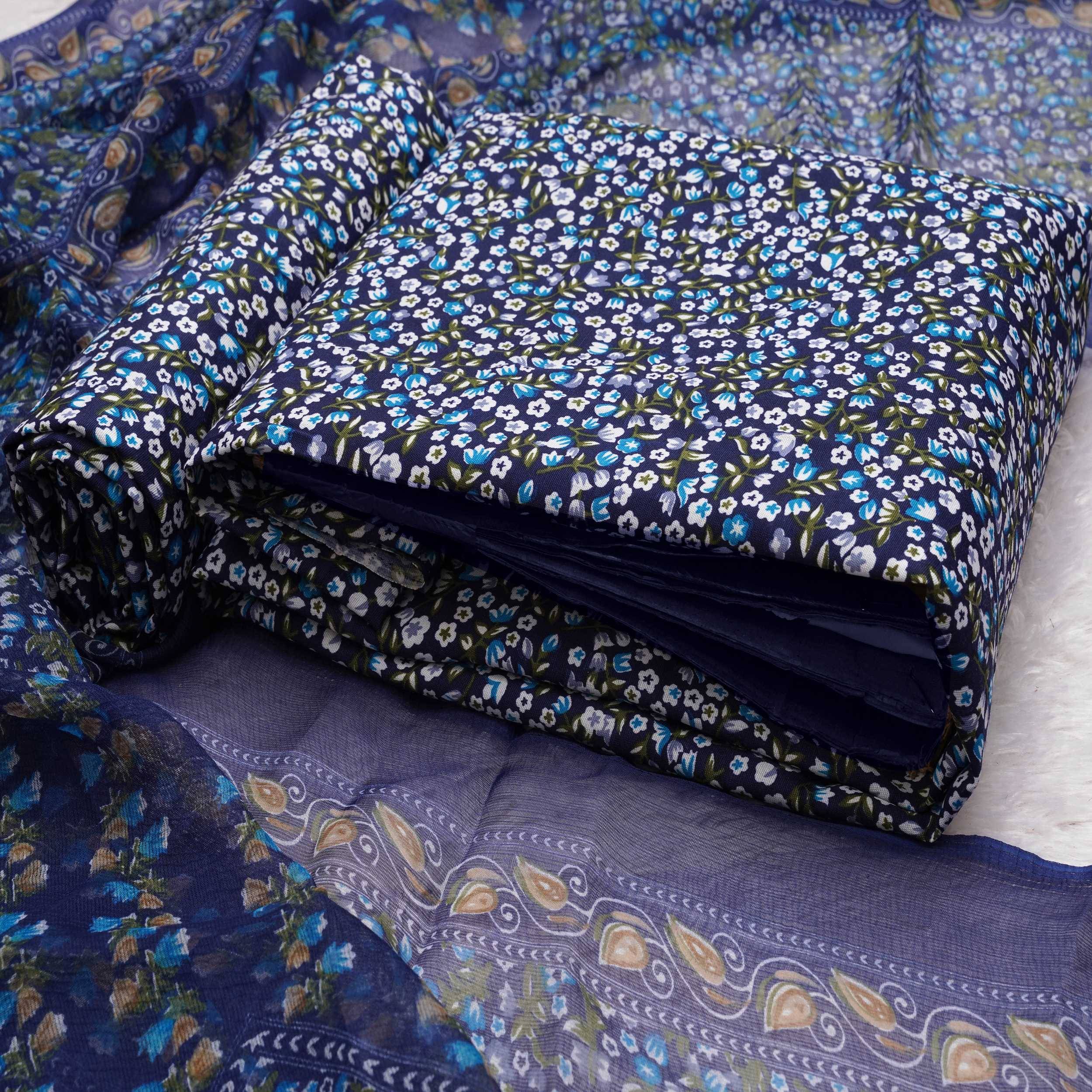 pandadi saree Unstitched Cotton Printed Dress Material - Blue ( Pack of 1 )     			pandadi saree Unstitched Cotton Printed Dress Material - Blue ( Pack of 1 )