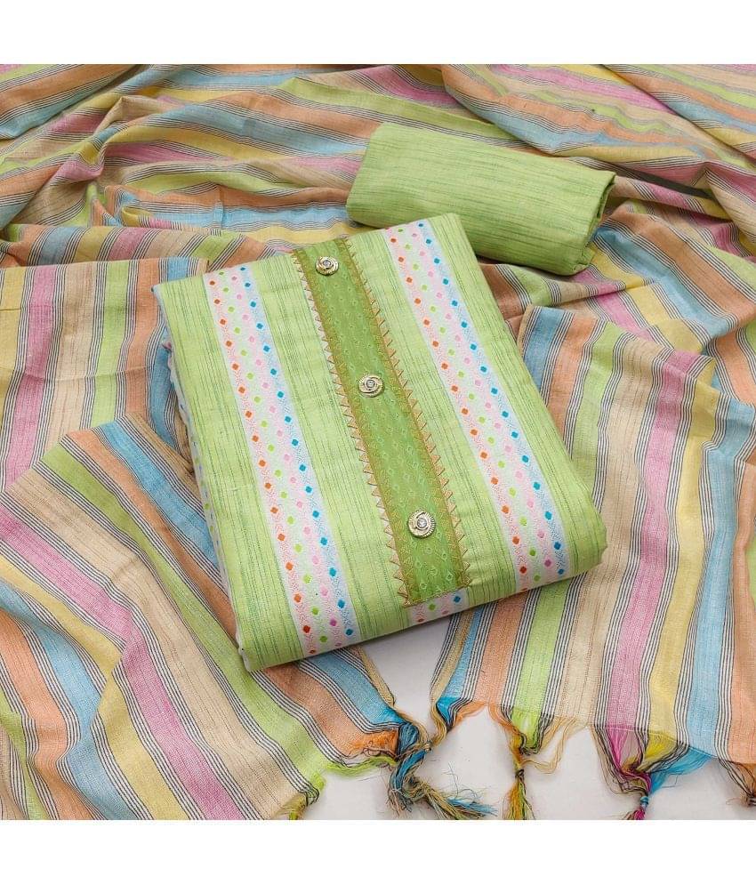 pandadi saree Unstitched Cotton Printed Dress Material - Green ( Pack of 1 ) pandadi saree Unstitched Cotton Printed Dress Material - Green ( Pack of 1 )