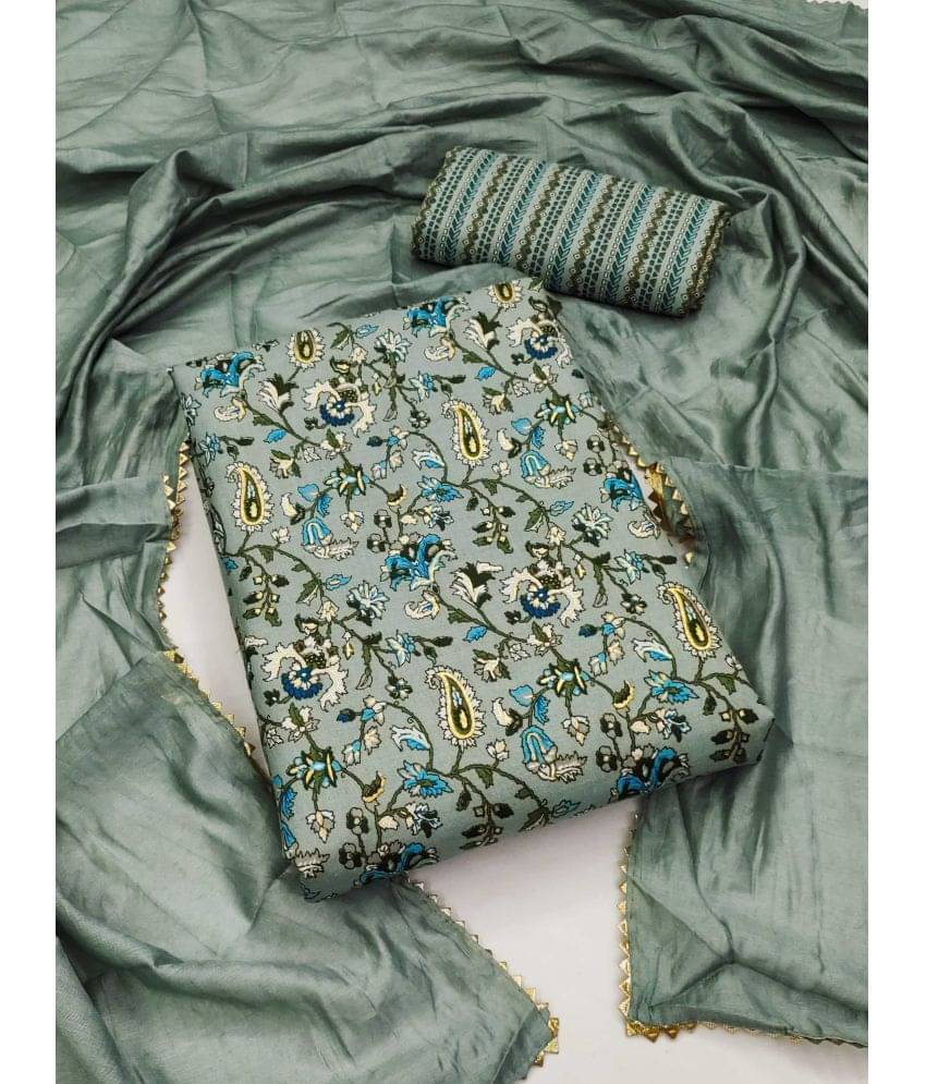     			pandadi saree Unstitched Cotton Printed Dress Material - Teal ( Pack of 1 )