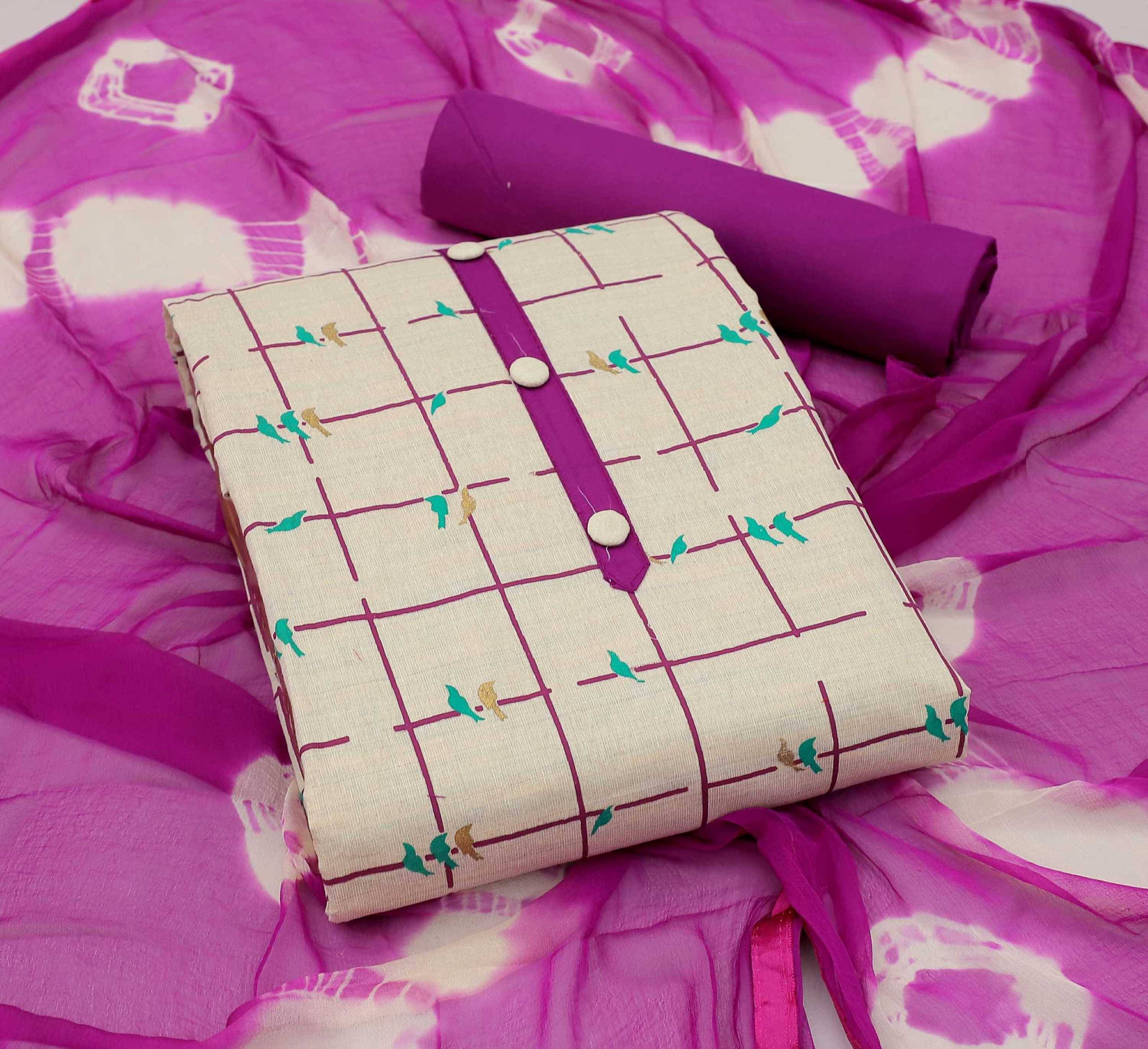     			pandadi saree Unstitched Cotton Printed Dress Material - Purple ( Pack of 1 )