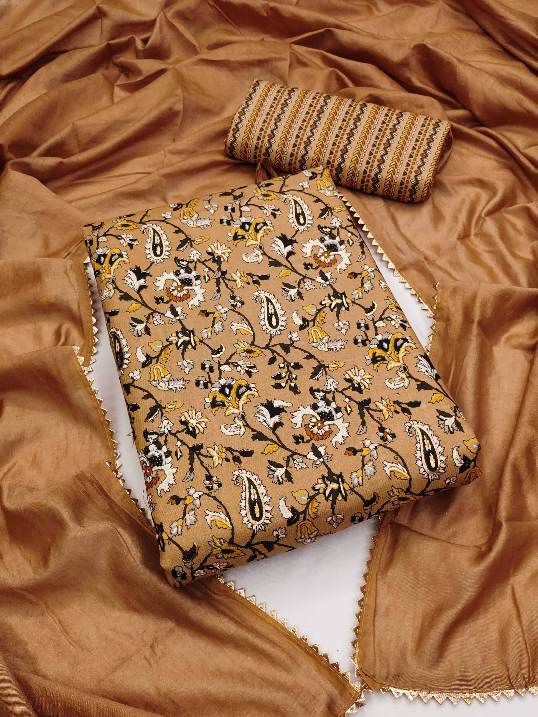 pandadi saree Unstitched Cotton Printed Dress Material - Beige ( Pack of 1 ) pandadi saree Unstitched Cotton Printed Dress Material - Beige ( Pack of 1 )