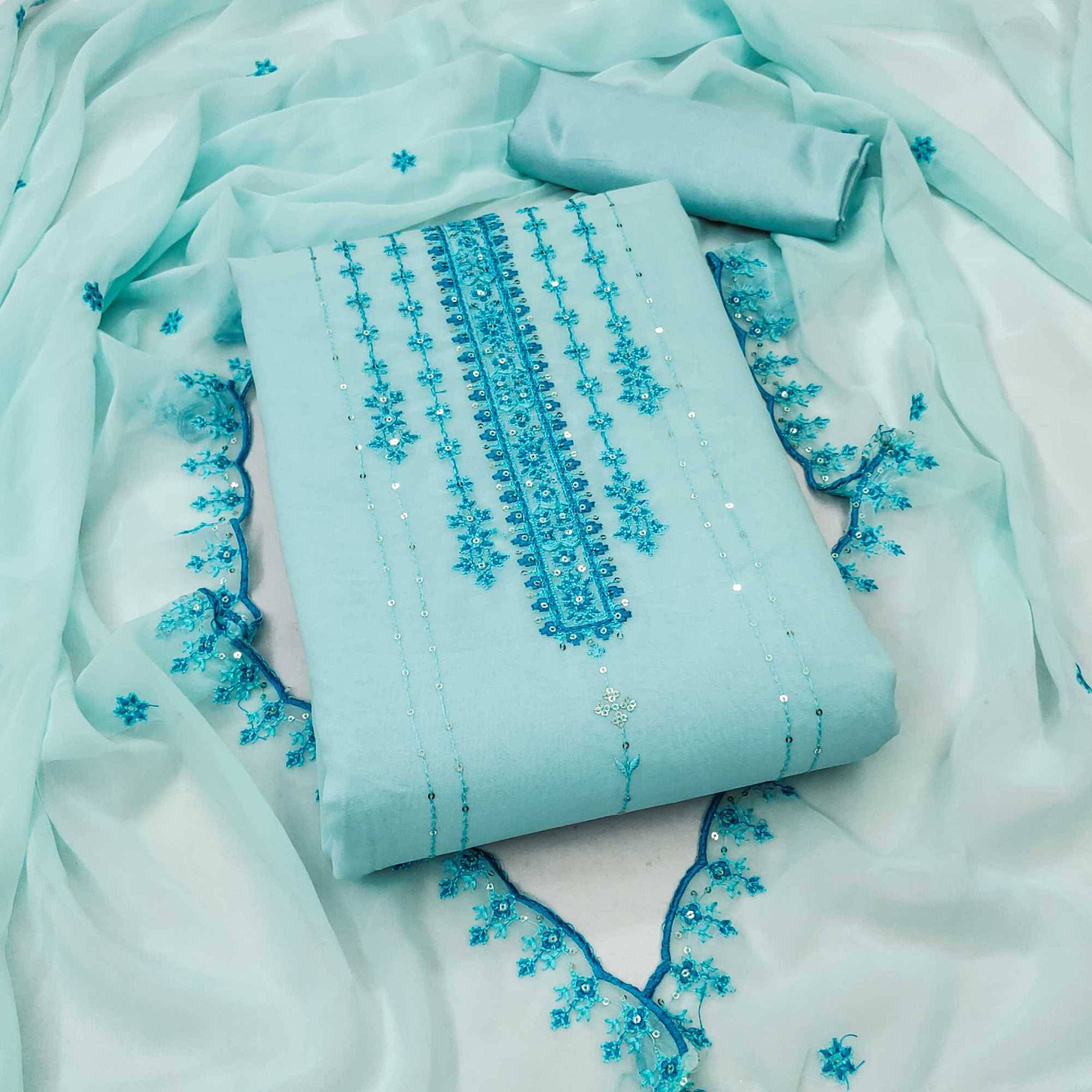pandadi saree Unstitched Georgette Embroidered Dress Material - Blue ( Pack of 1 ) pandadi saree Unstitched Georgette Embroidered Dress Material - Blue ( Pack of 1 )