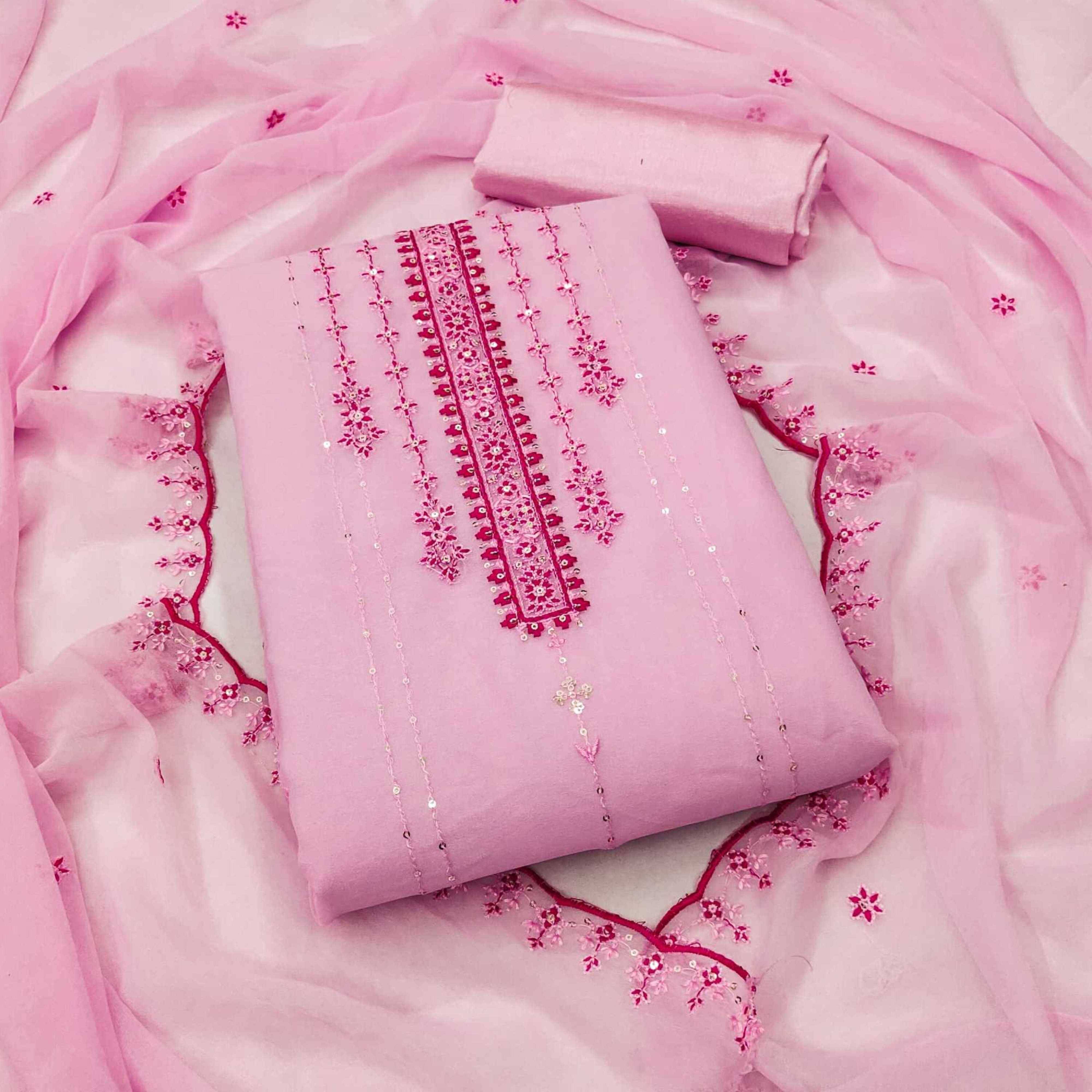 pandadi saree Unstitched Georgette Embroidered Dress Material - Pink ( Pack of 1 ) pandadi saree Unstitched Georgette Embroidered Dress Material - Pink ( Pack of 1 )