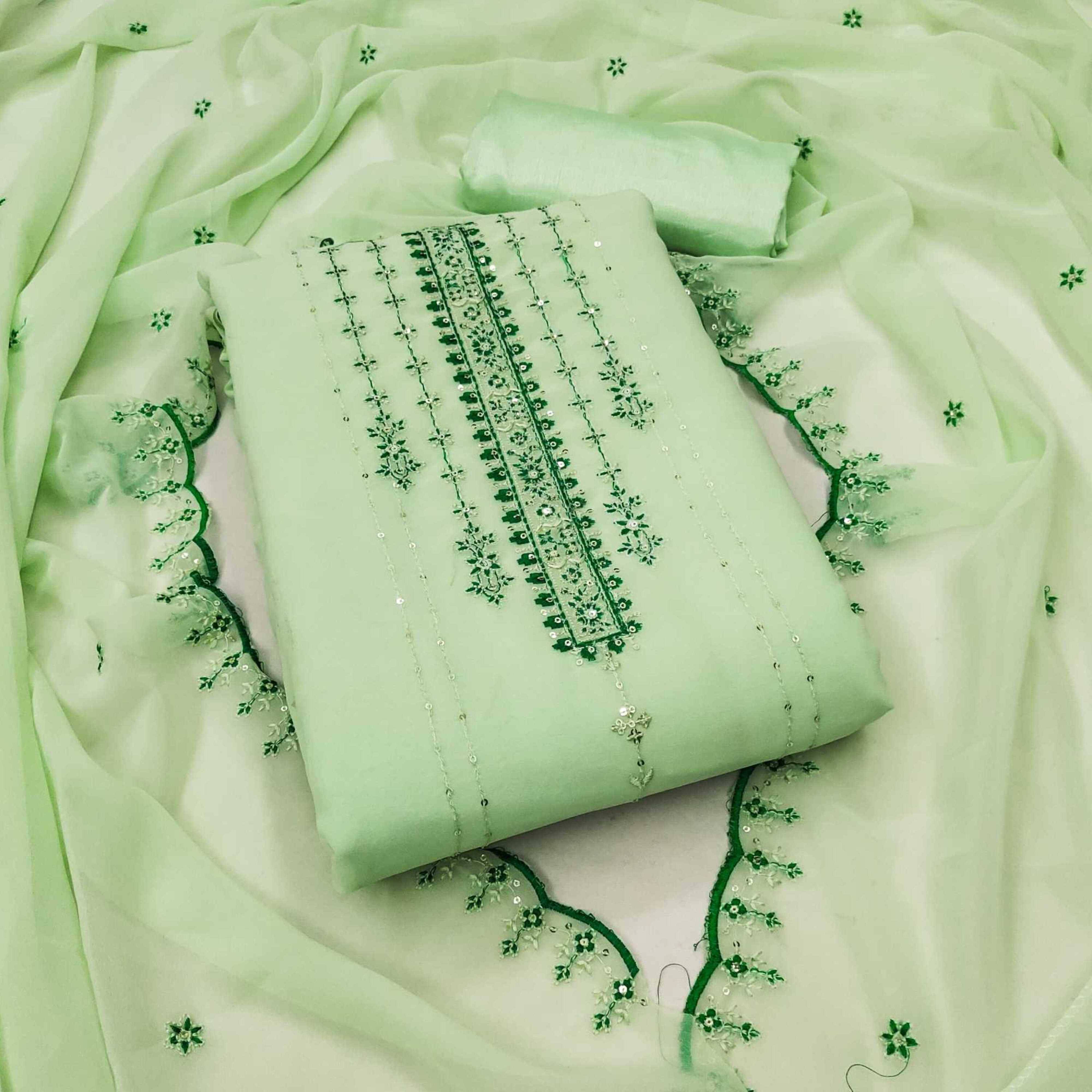 pandadi saree Unstitched Georgette Embroidered Dress Material - Green ( Pack of 1 ) pandadi saree Unstitched Georgette Embroidered Dress Material - Green ( Pack of 1 )