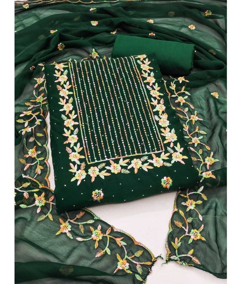 pandadi saree Unstitched Georgette Embroidered Dress Material - Green ( Pack of 1 ) pandadi saree Unstitched Georgette Embroidered Dress Material - Green ( Pack of 1 )