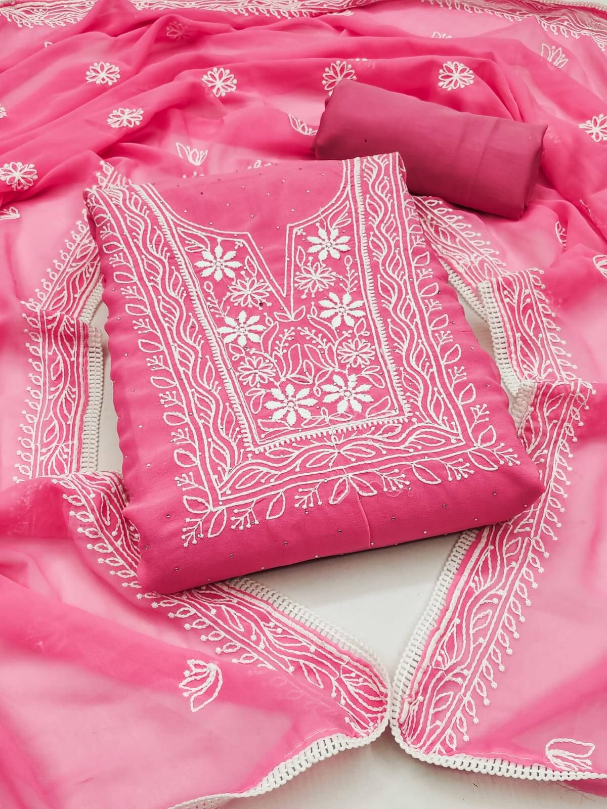pandadi saree Unstitched Georgette Embroidered Dress Material - Pink ( Pack of 1 ) pandadi saree Unstitched Georgette Embroidered Dress Material - Pink ( Pack of 1 )