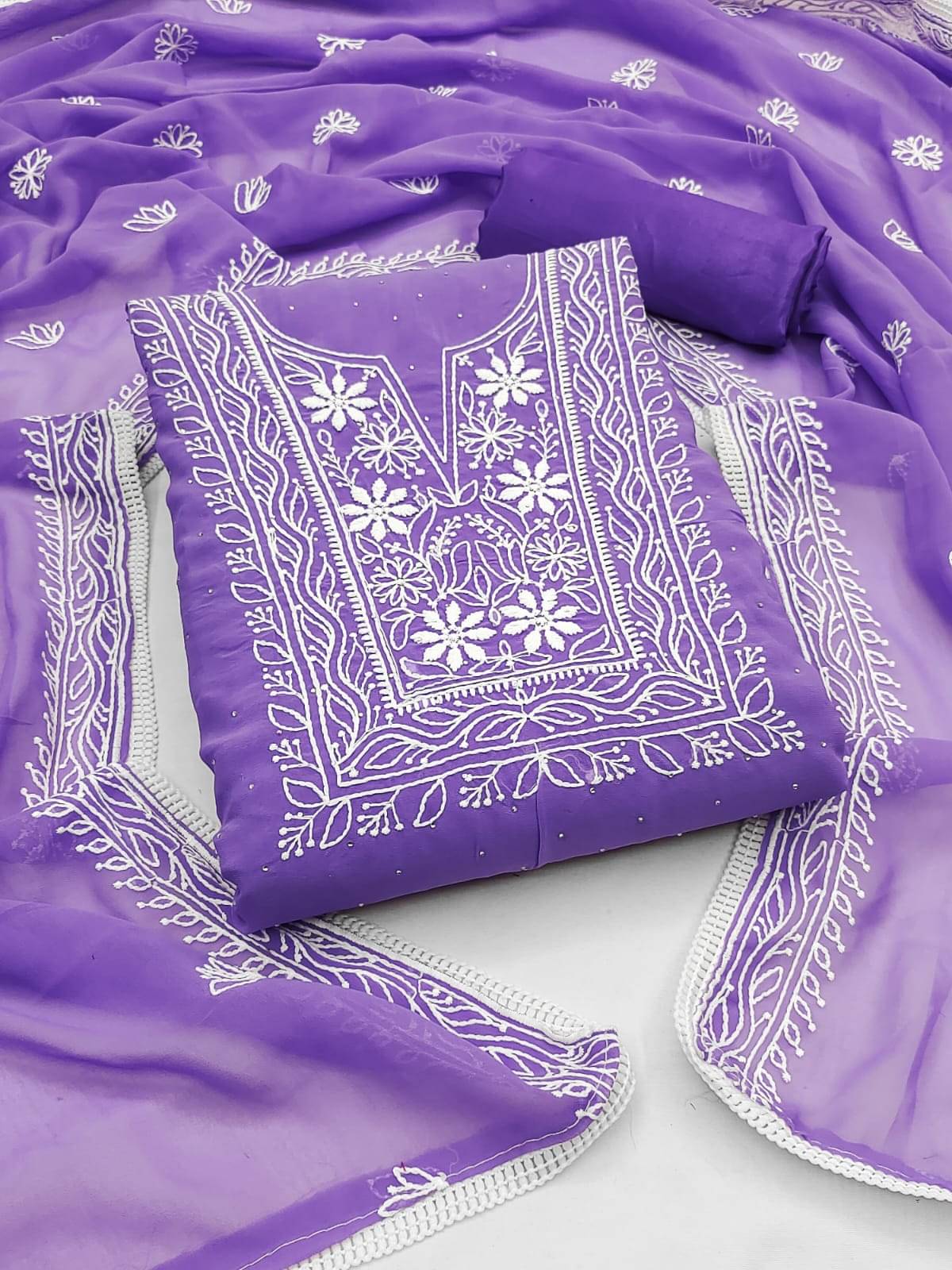 pandadi saree Unstitched Georgette Embroidered Dress Material - Purple ( Pack of 1 ) pandadi saree Unstitched Georgette Embroidered Dress Material - Purple ( Pack of 1 )