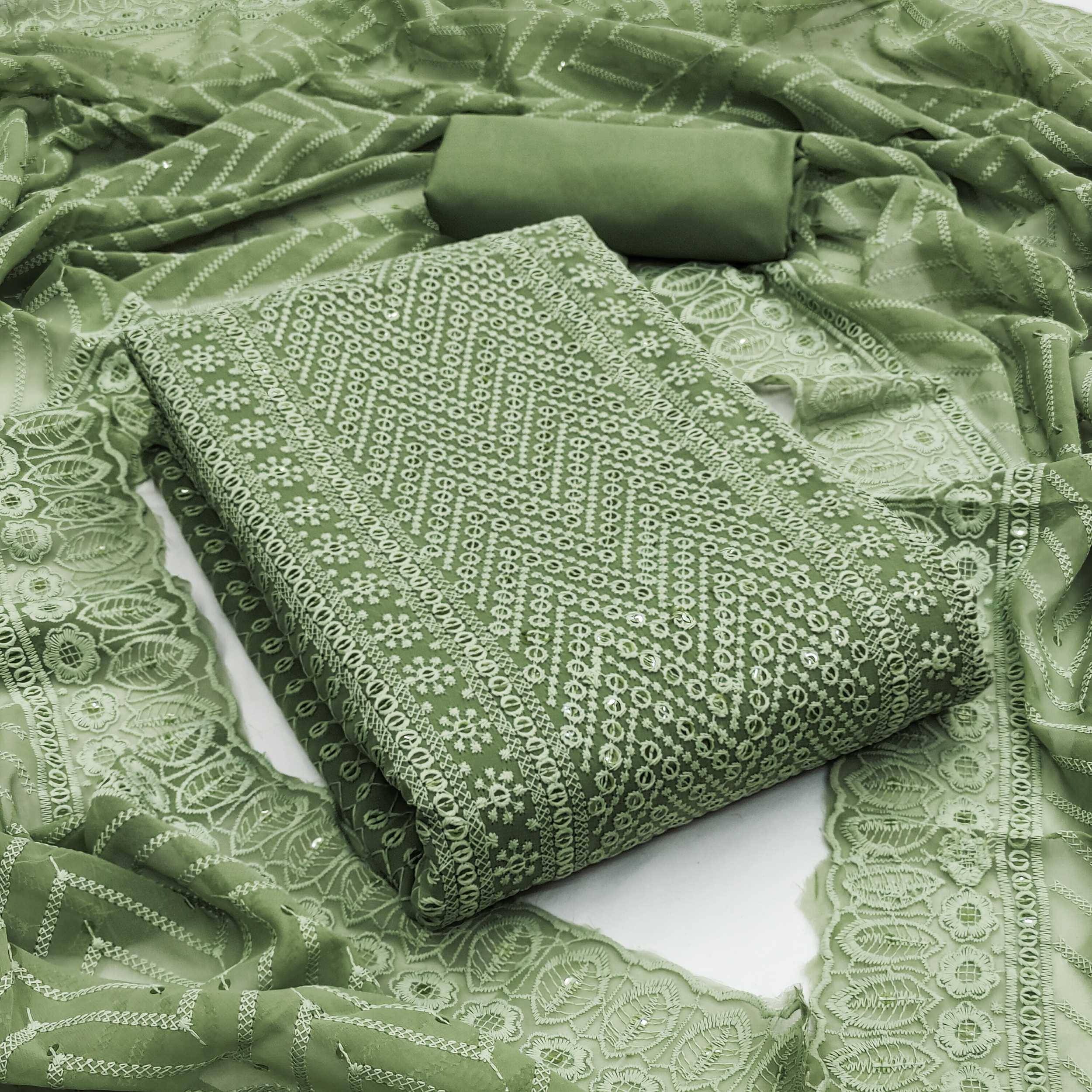 pandadi saree Unstitched Georgette Printed Dress Material - Green ( Pack of 1 ) pandadi saree Unstitched Georgette Printed Dress Material - Green ( Pack of 1 )