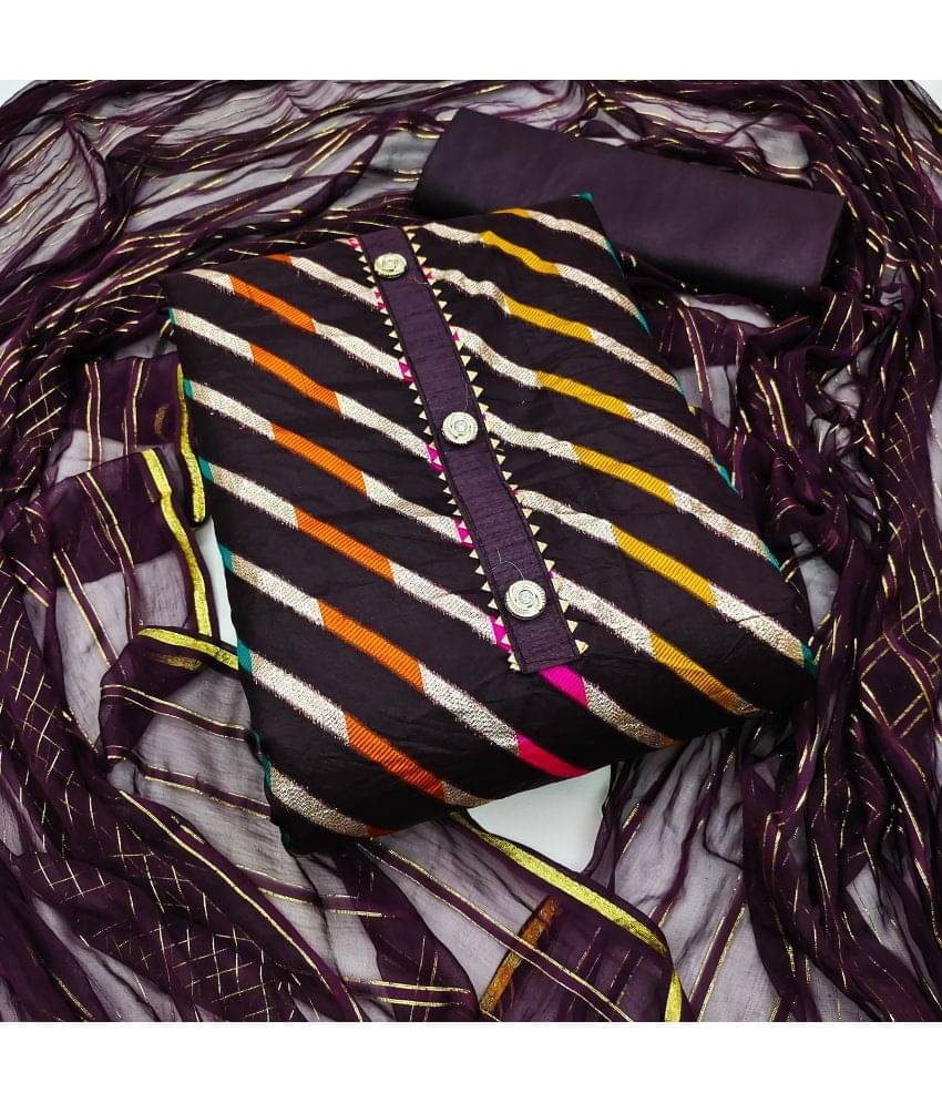 pandadi saree Unstitched Linen Striped Dress Material - Purple ( Pack of 1 ) pandadi saree Unstitched Linen Striped Dress Material - Purple ( Pack of 1 )